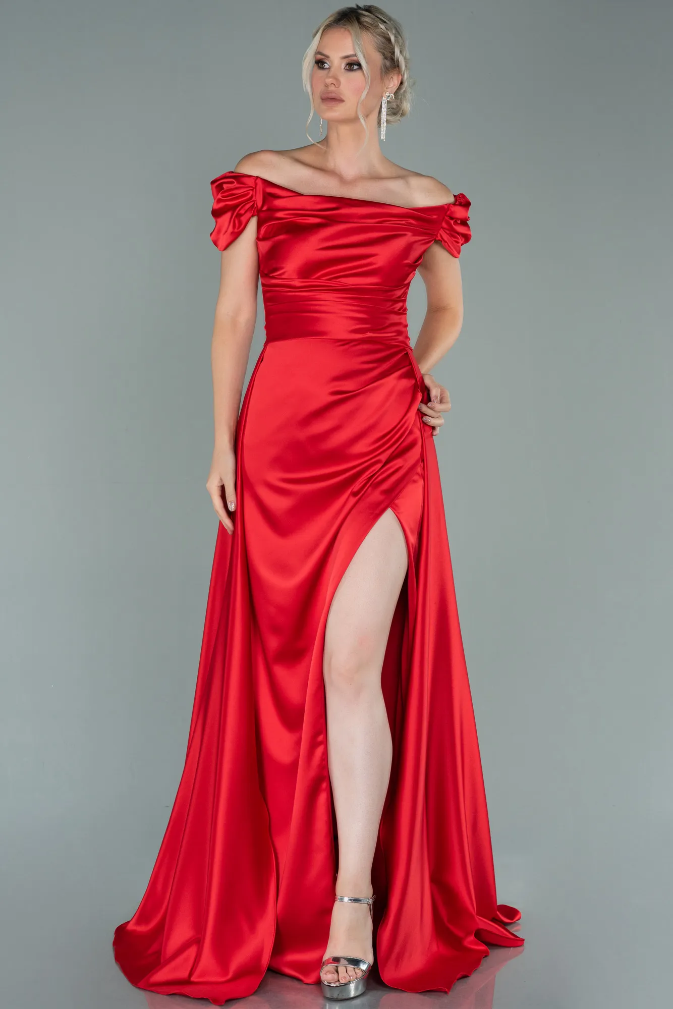 Red-Long Satin Evening Dress ABU2003