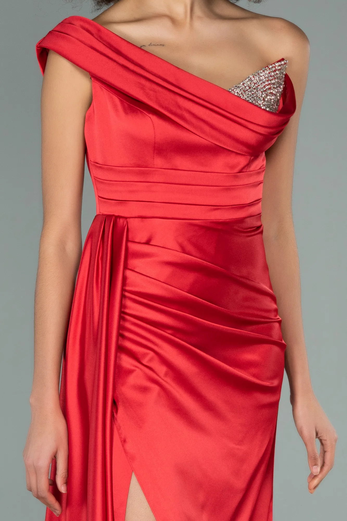 Red-Long Satin Evening Dress ABU2114