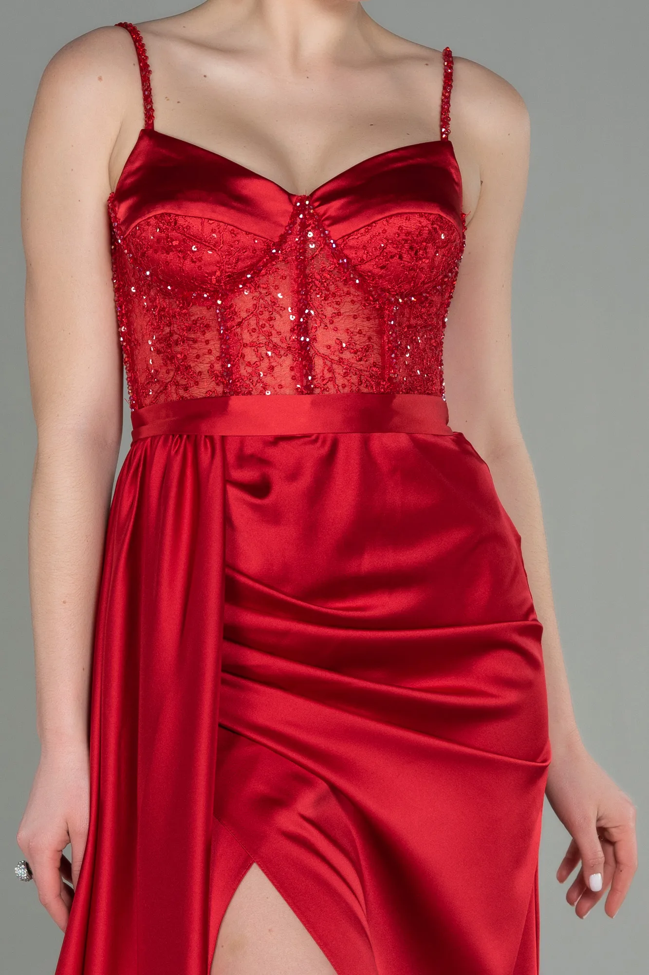 Red-Long Satin Evening Dress ABU2130