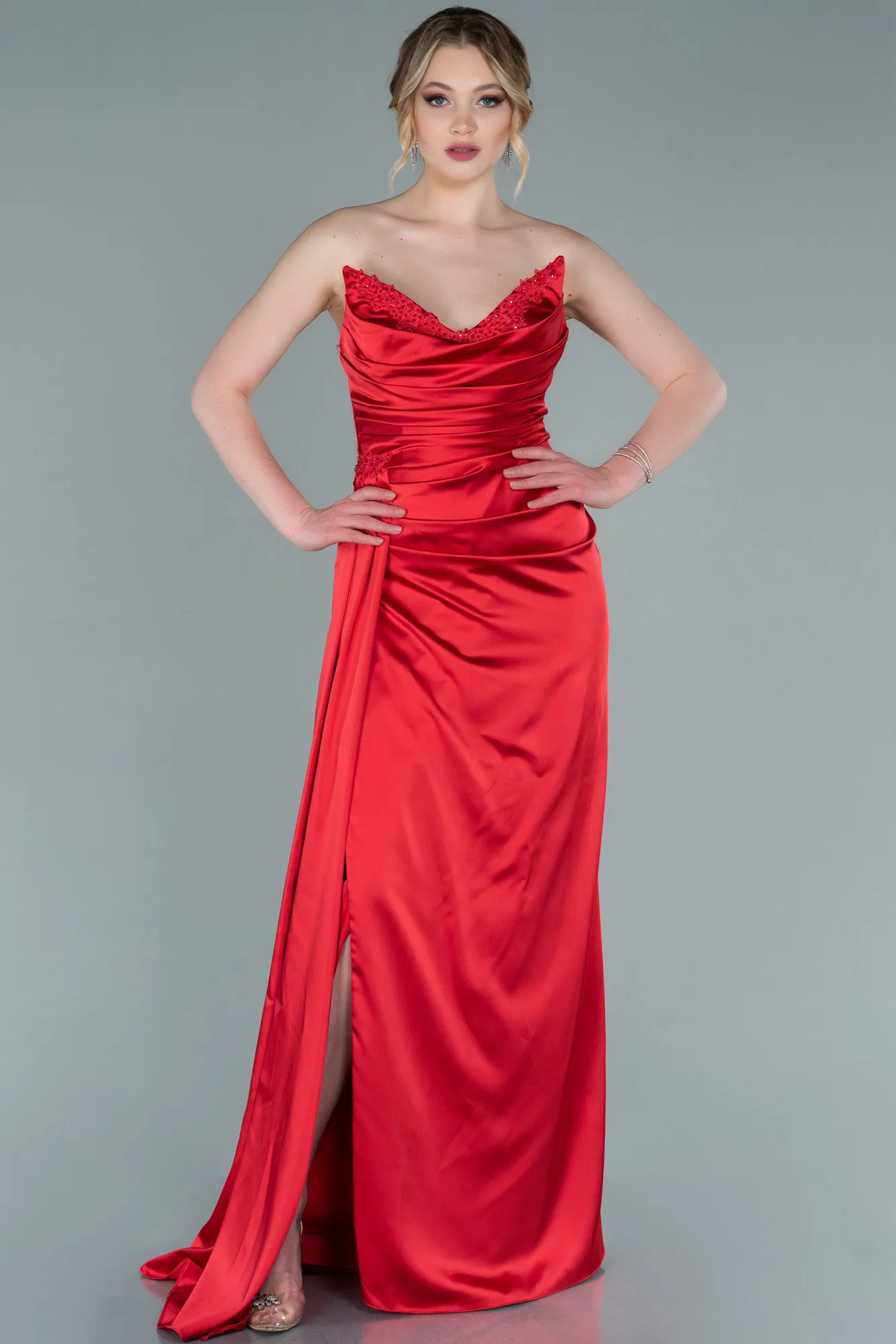 Red-Long Satin Evening Dress ABU2323