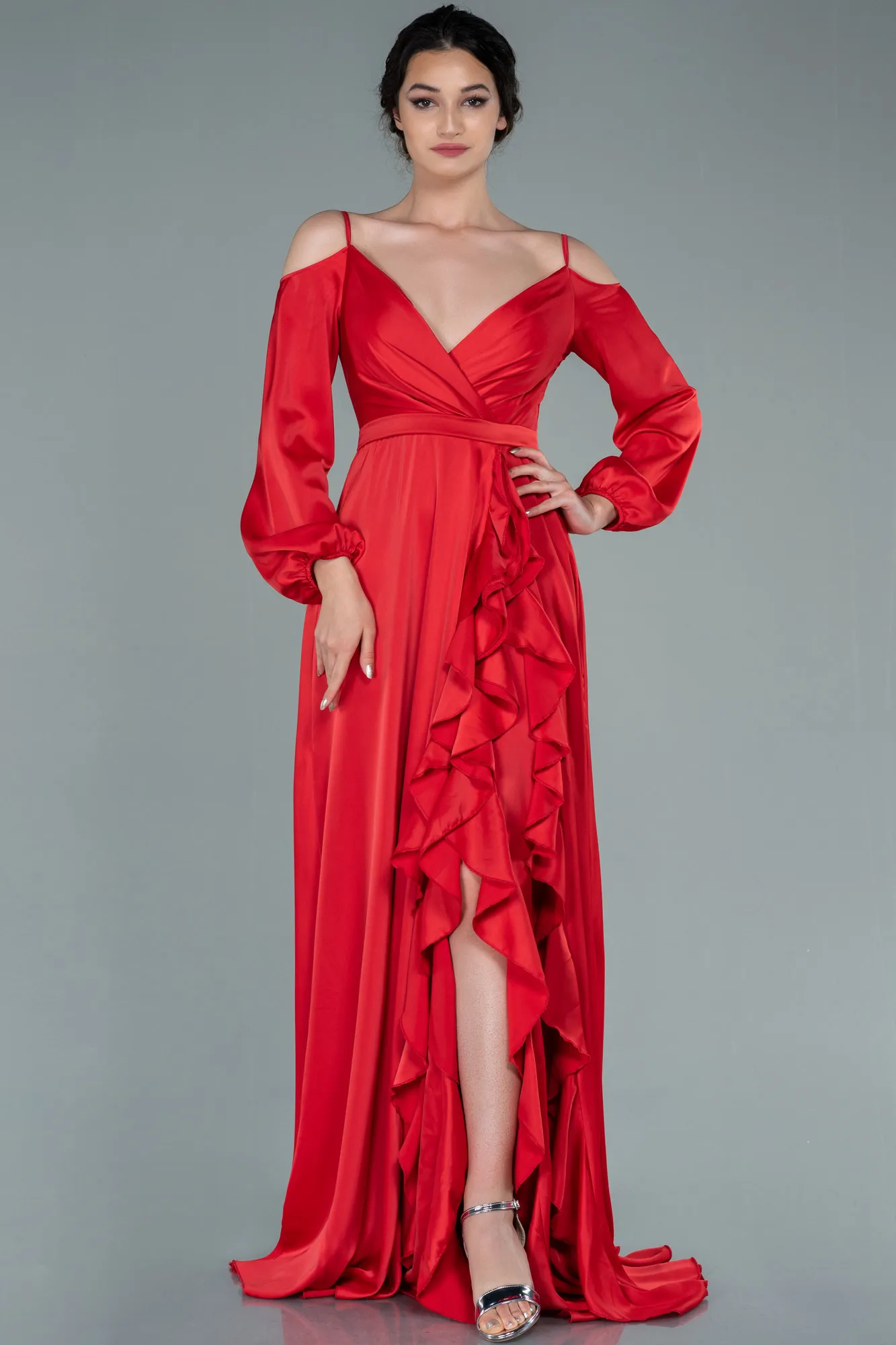 Red-Long Satin Evening Dress ABU2339