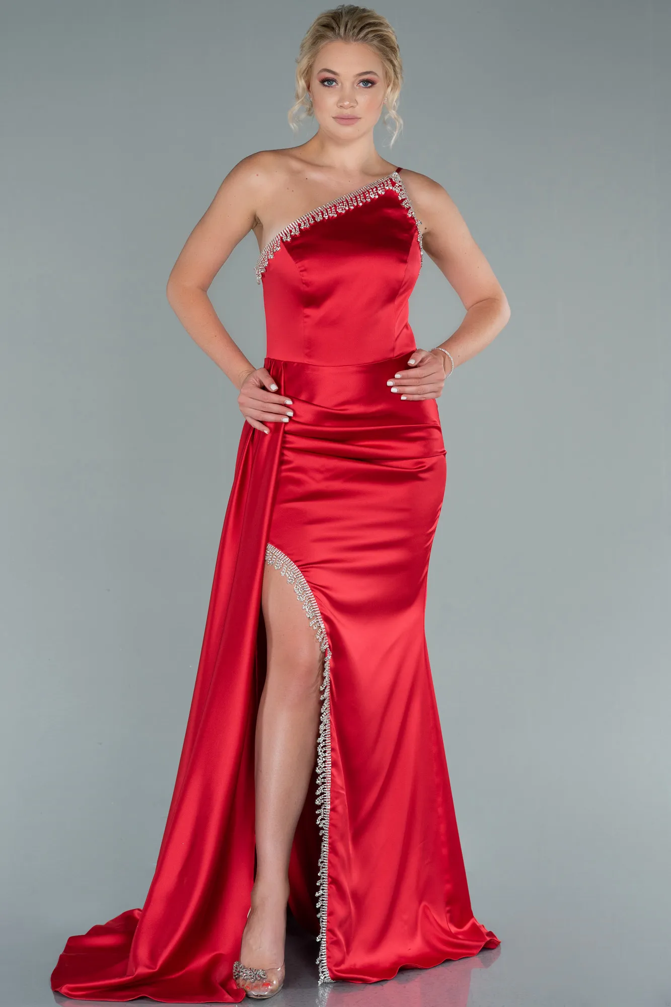Red-Long Satin Evening Dress ABU2386