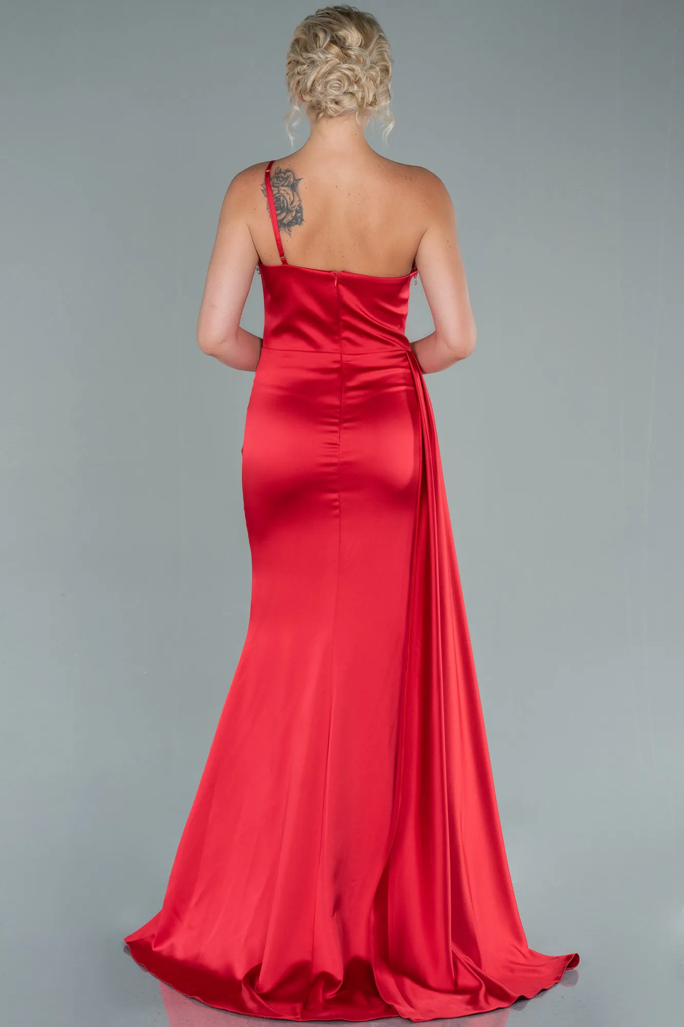 Red-Long Satin Evening Dress ABU2386