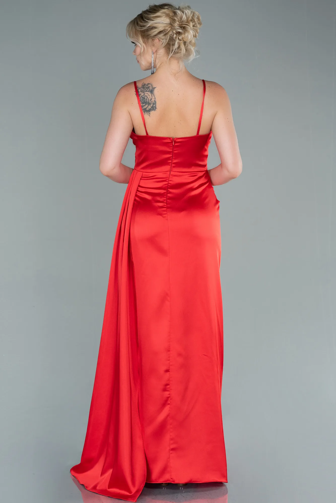 Red-Long Satin Evening Dress ABU2477