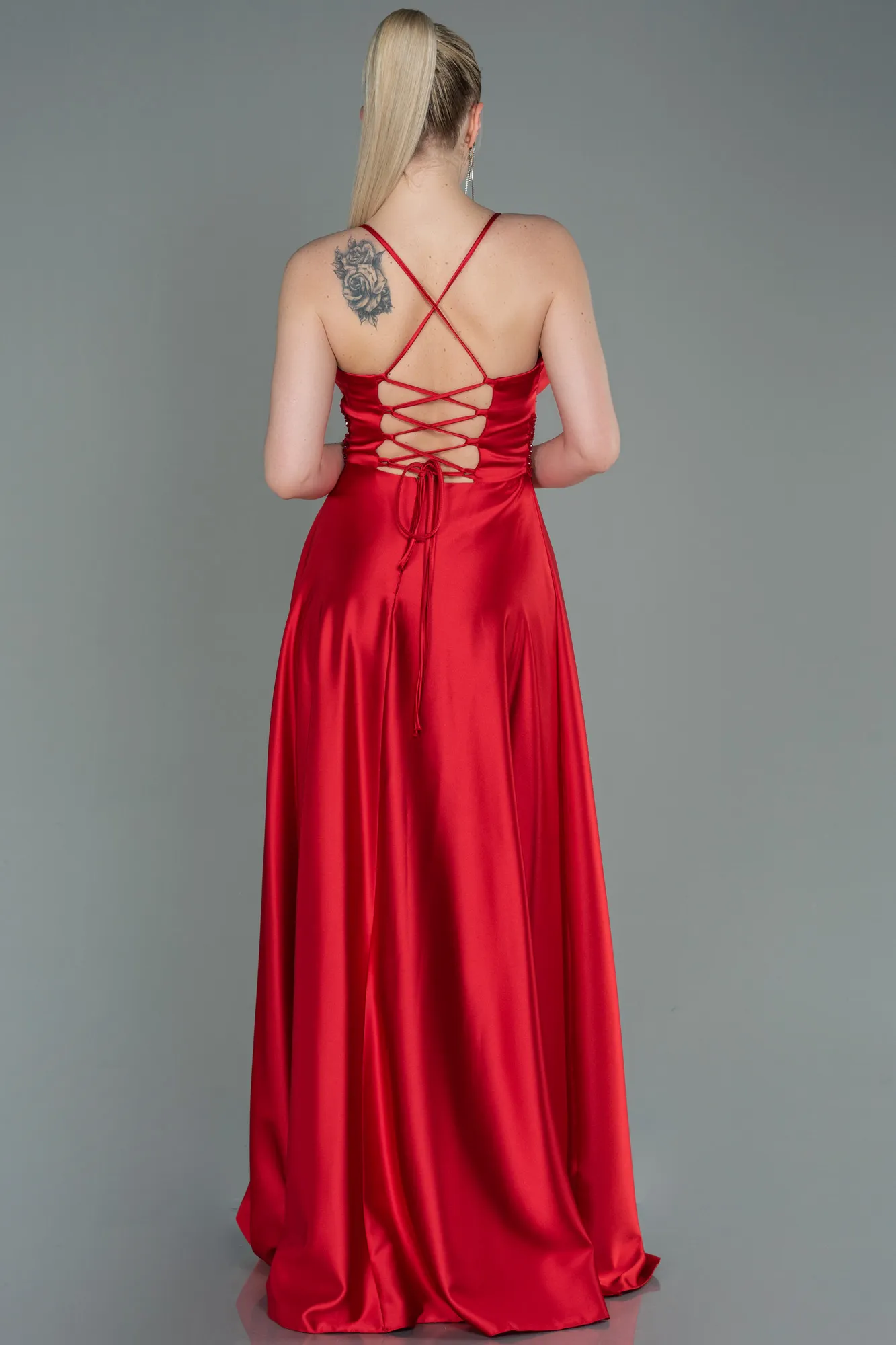 Red-Long Satin Evening Dress ABU2583