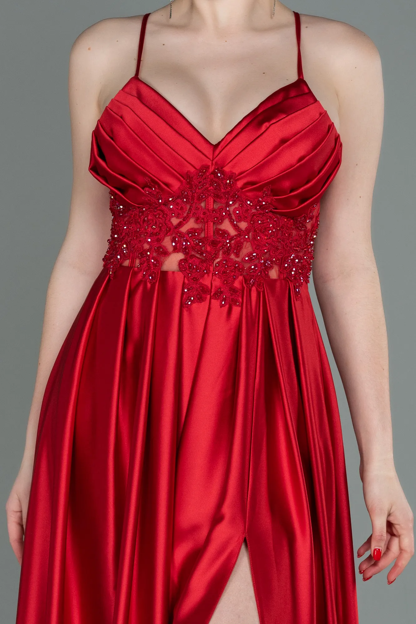Red-Long Satin Evening Dress ABU2583
