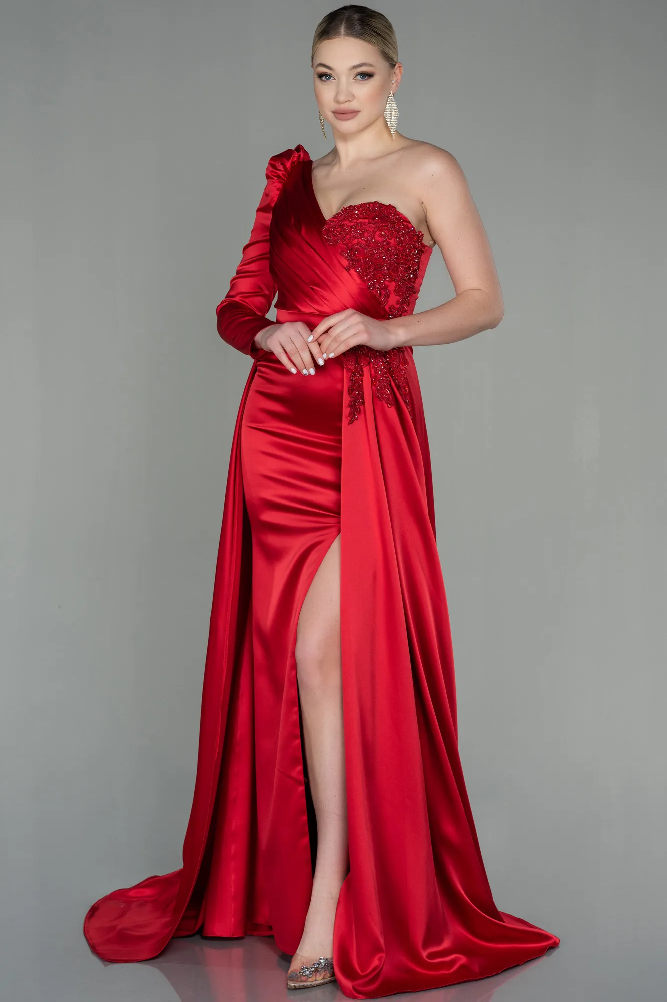 Red-Long Satin Evening Dress ABU2610