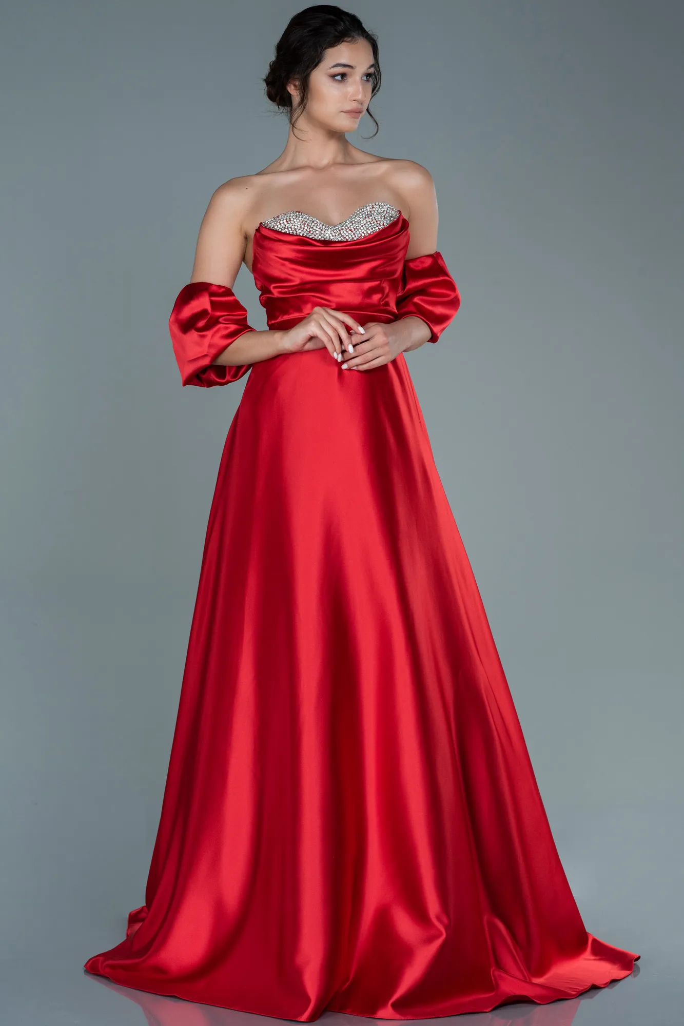 Red-Long Satin Evening Dress ABU2614