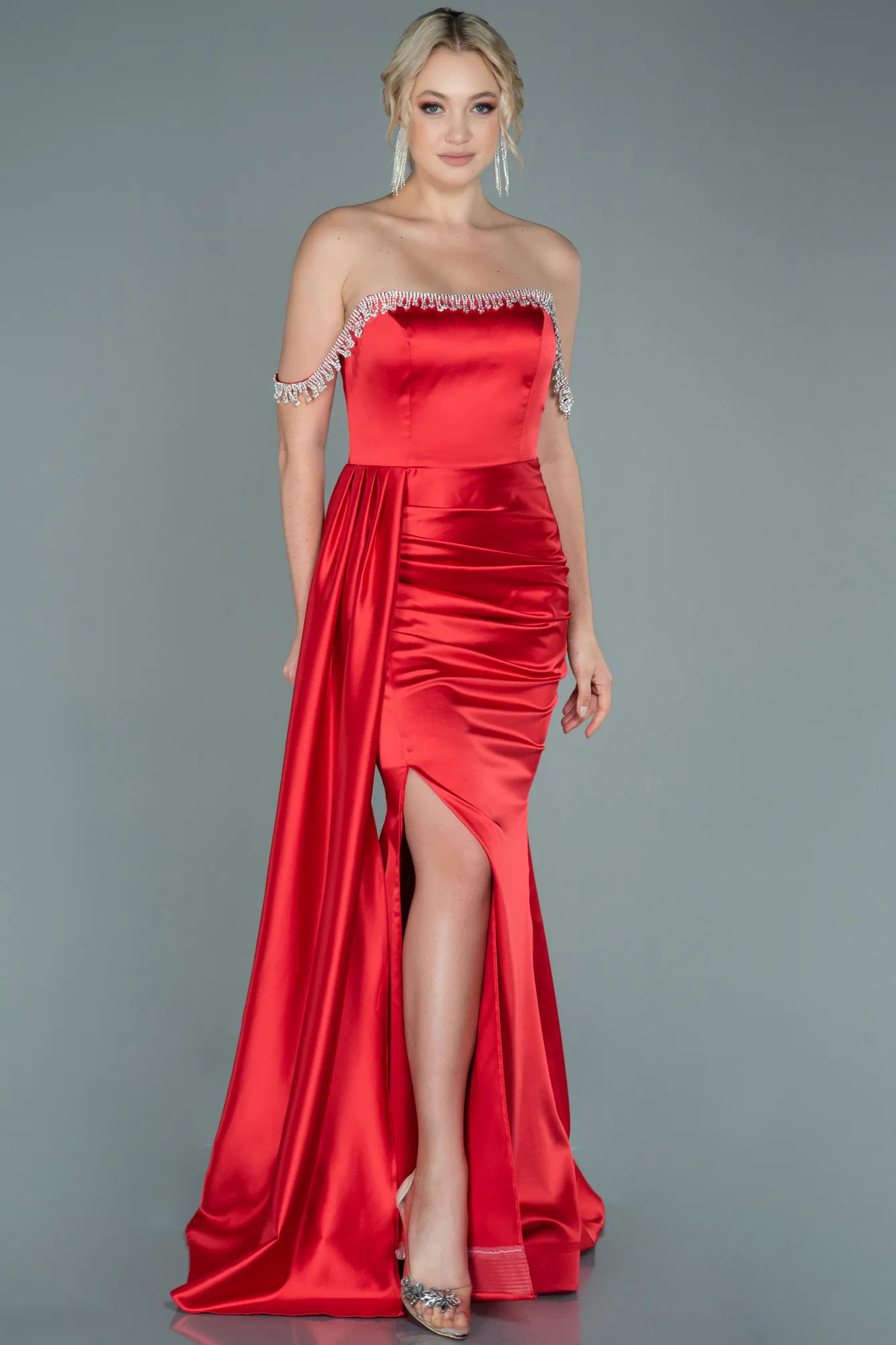 Red-Long Satin Evening Dress ABU2618