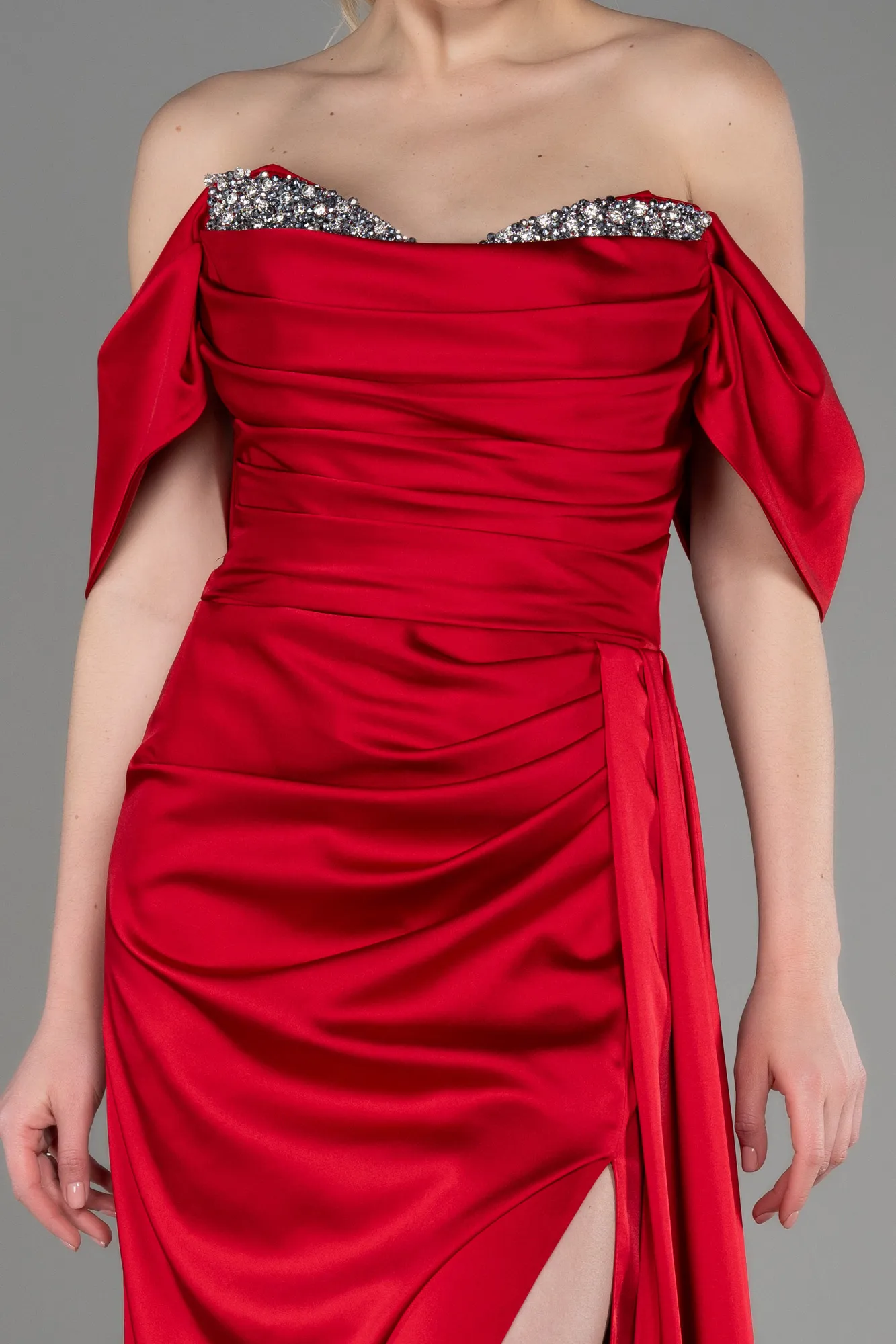 Red-Long Satin Evening Dress ABU2661