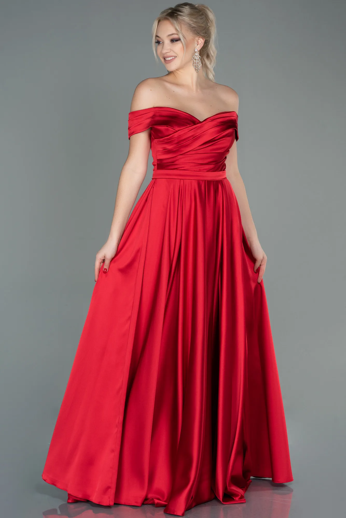 Red-Long Satin Evening Dress ABU2750