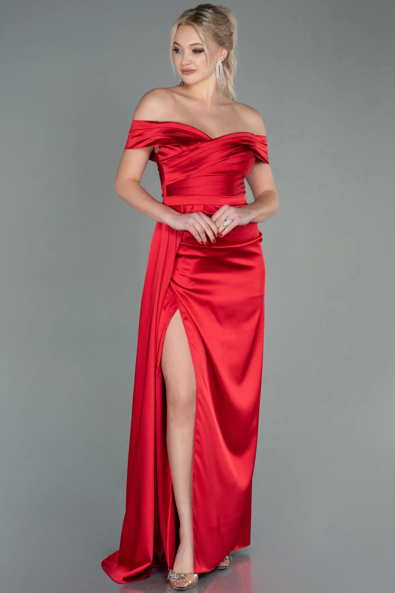 Red-Long Satin Evening Dress ABU2751