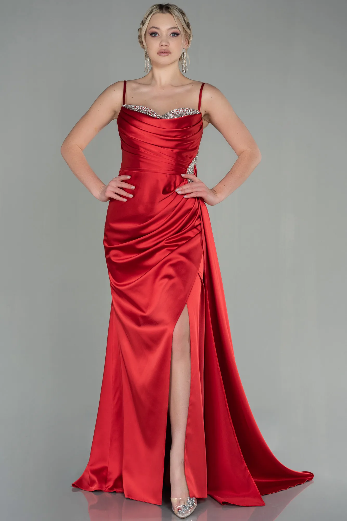 Red-Long Satin Evening Dress ABU2792