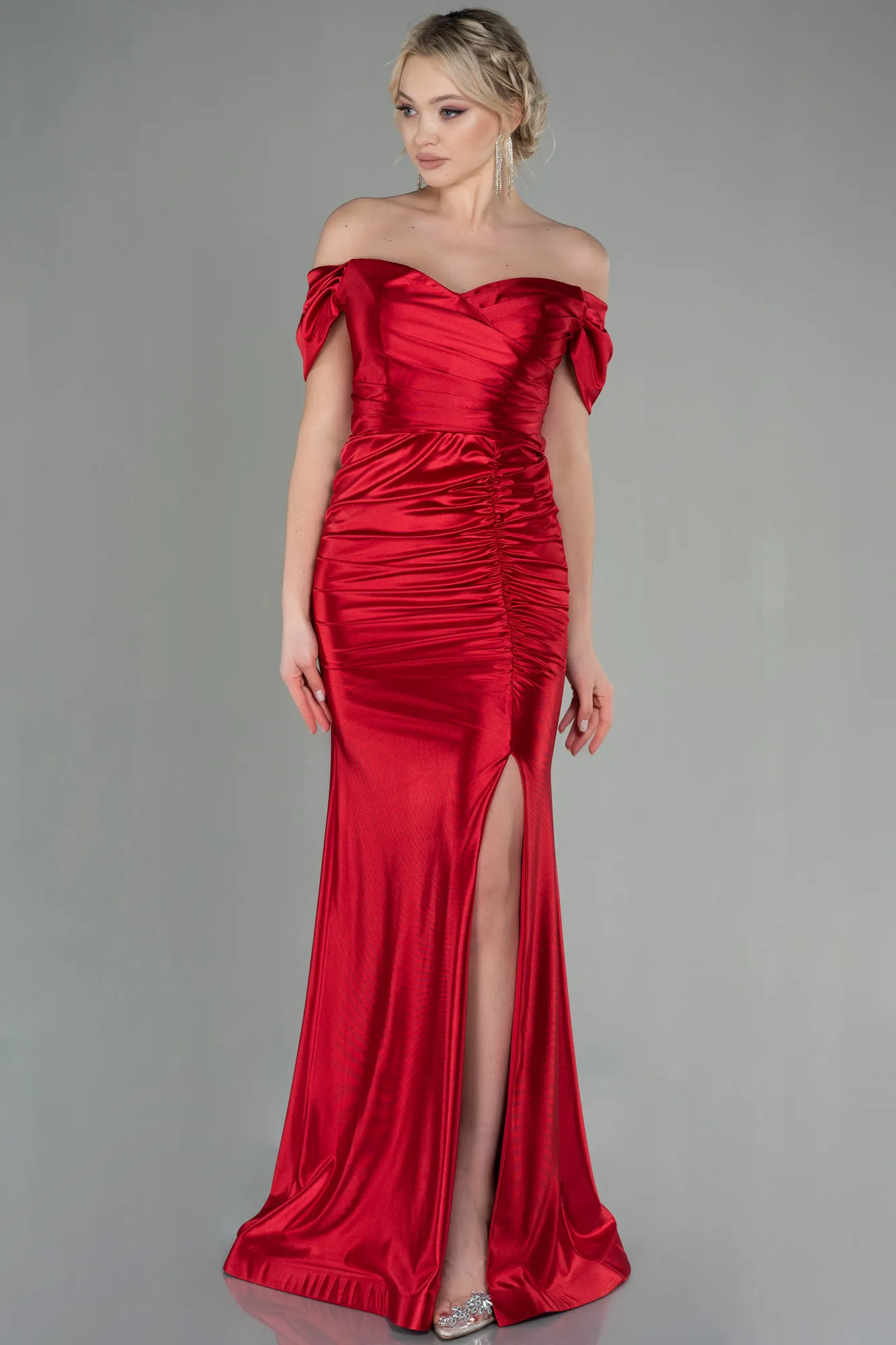 Red-Long Satin Evening Dress ABU2814