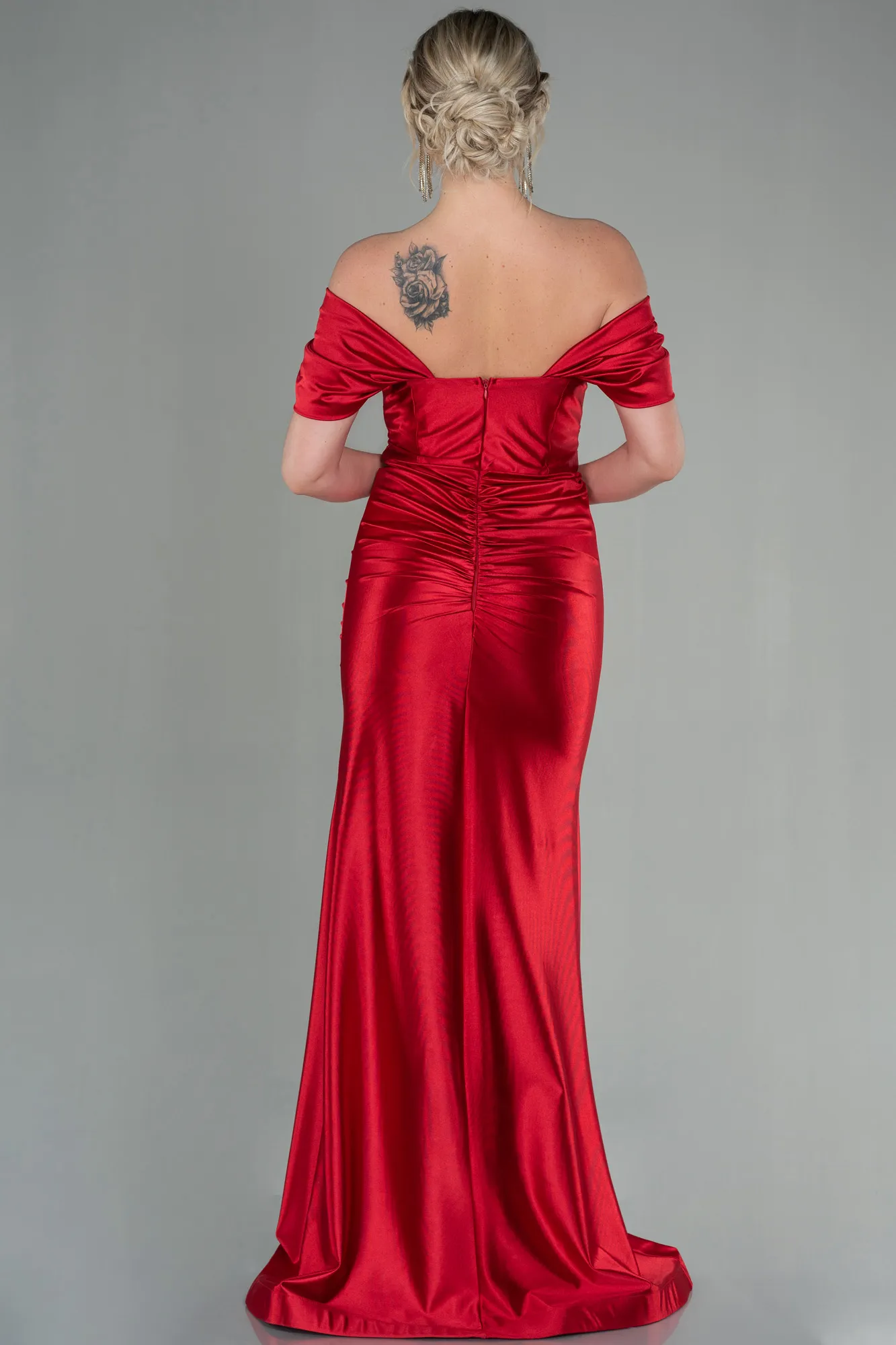 Red-Long Satin Evening Dress ABU2814