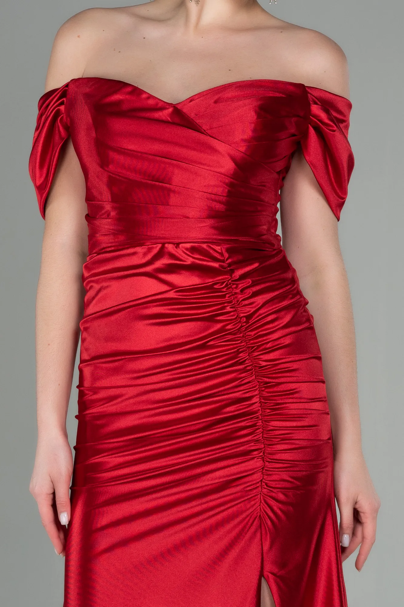 Red-Long Satin Evening Dress ABU2814