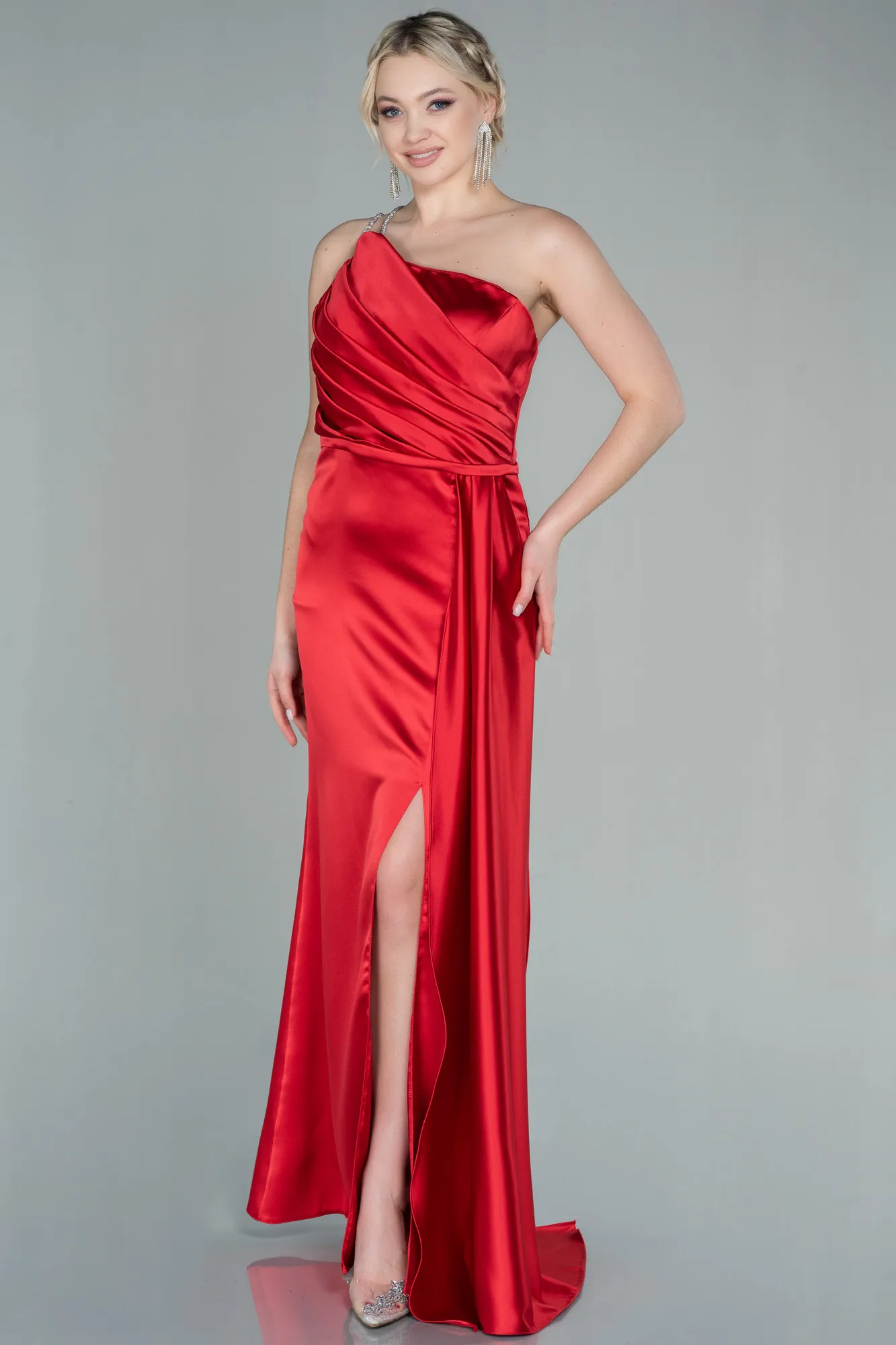 Red-Long Satin Evening Dress ABU2817