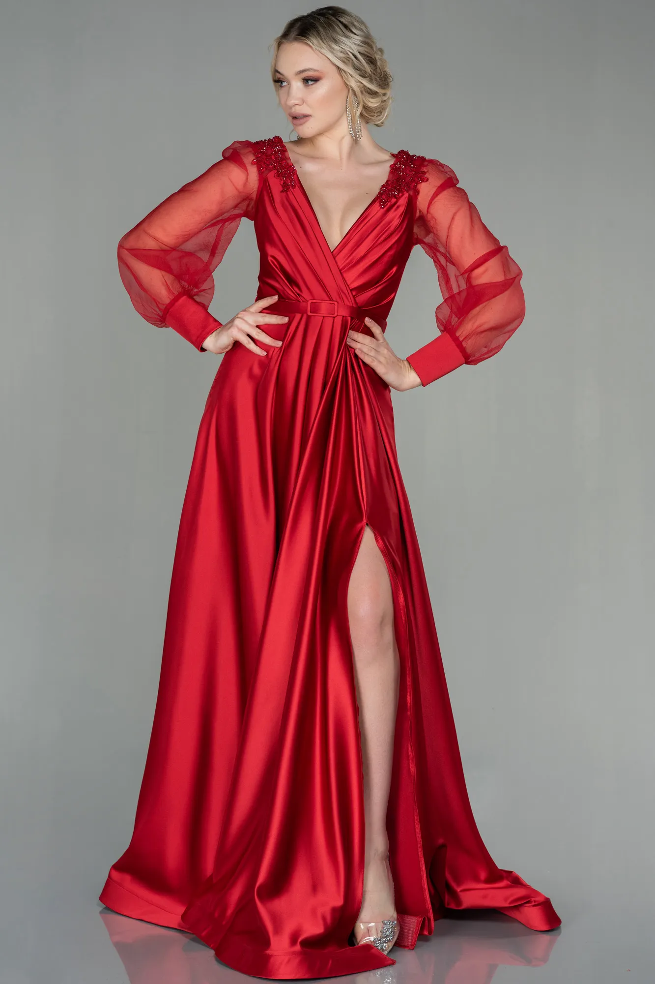 Red-Long Satin Evening Dress ABU2830