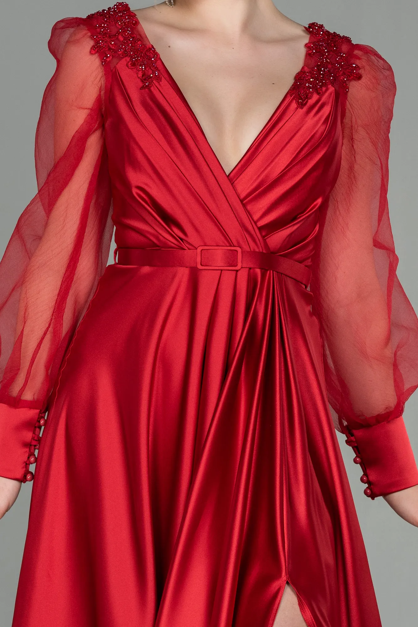 Red-Long Satin Evening Dress ABU2830