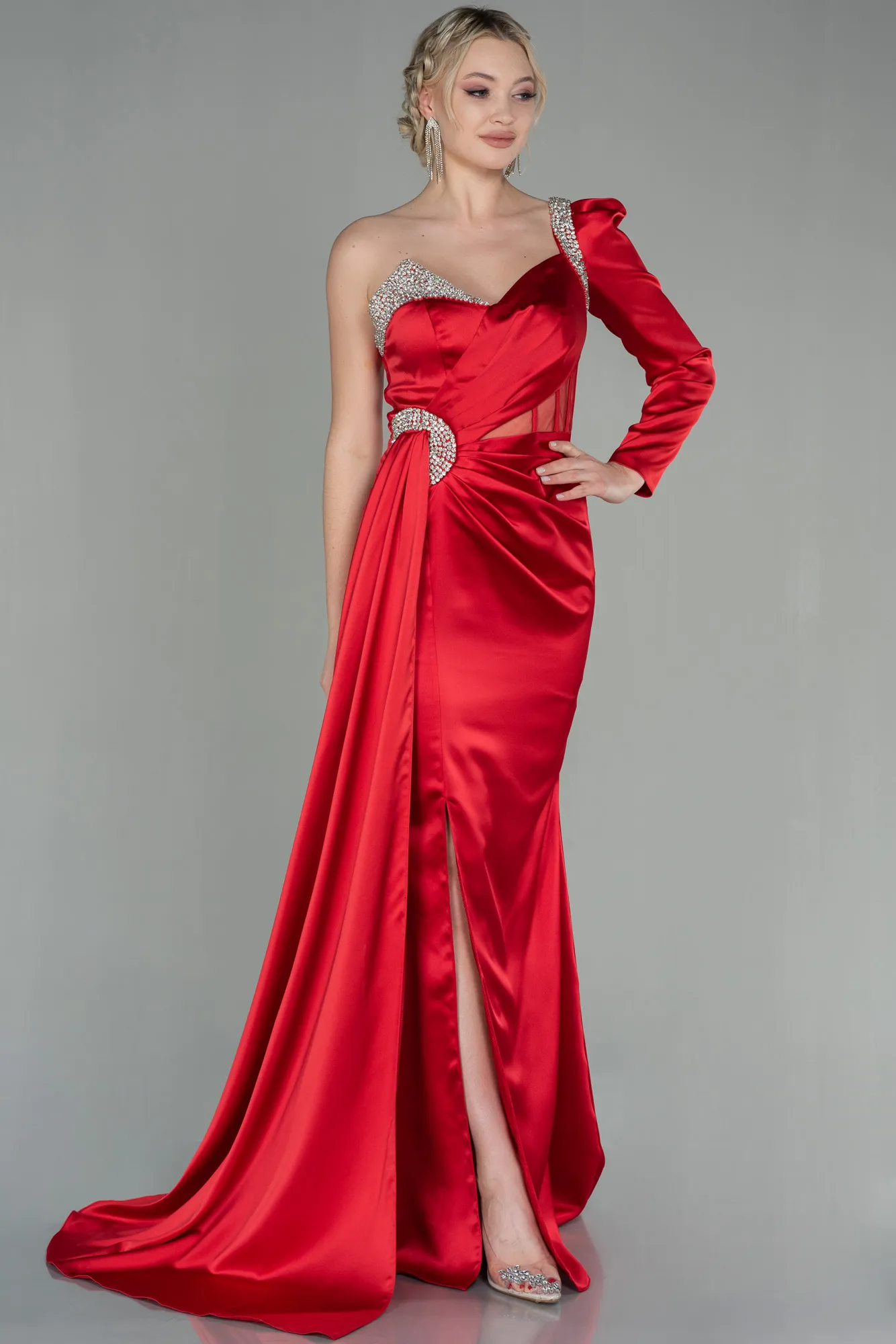 Red-Long Satin Evening Dress ABU2831