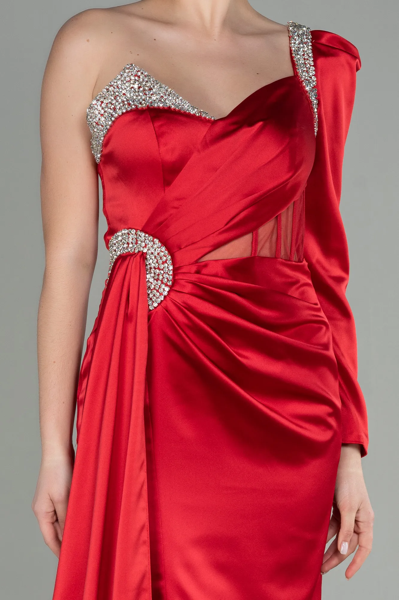 Red-Long Satin Evening Dress ABU2831