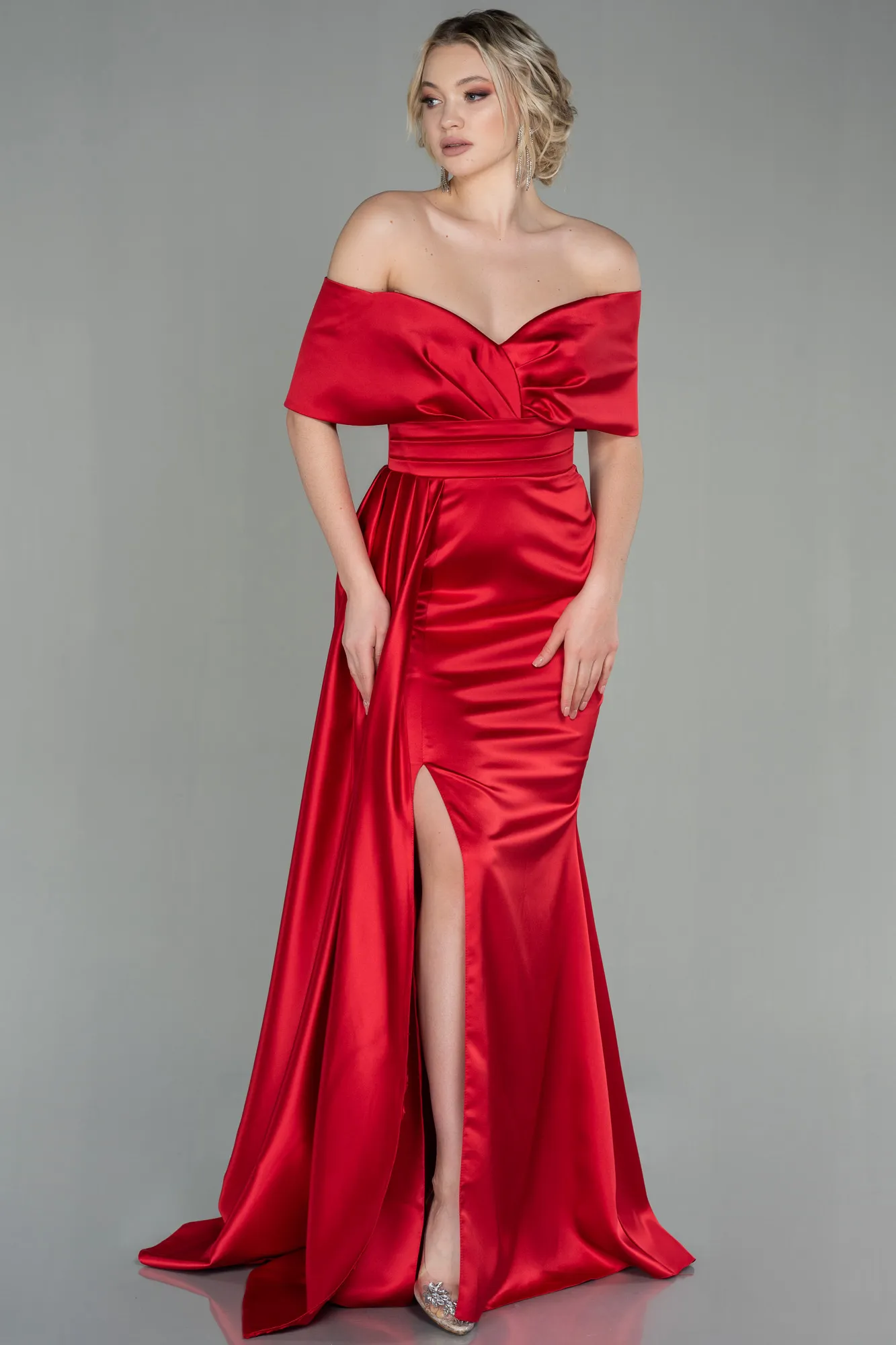 Red-Long Satin Evening Dress ABU2893