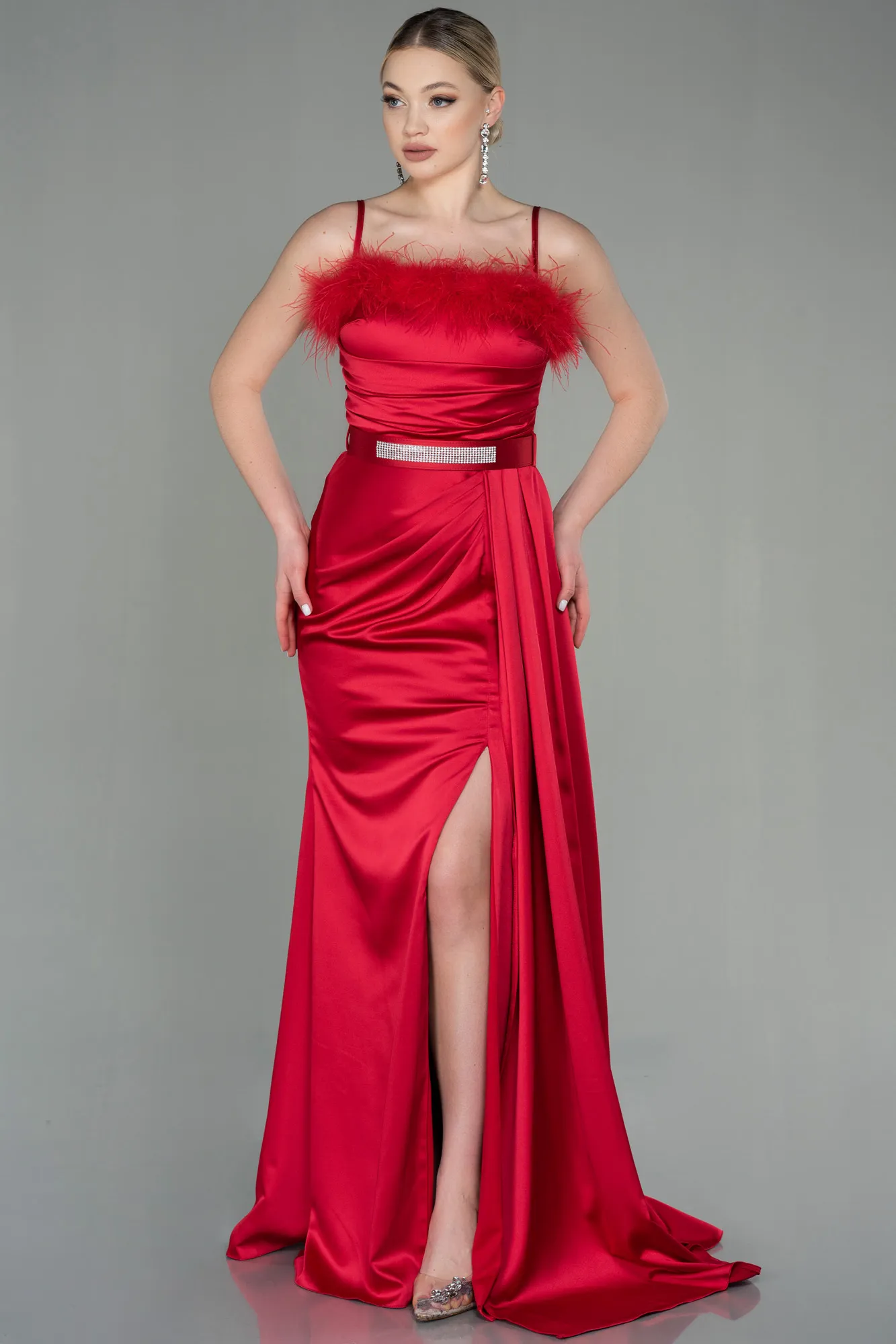 Red-Long Satin Evening Dress ABU2939