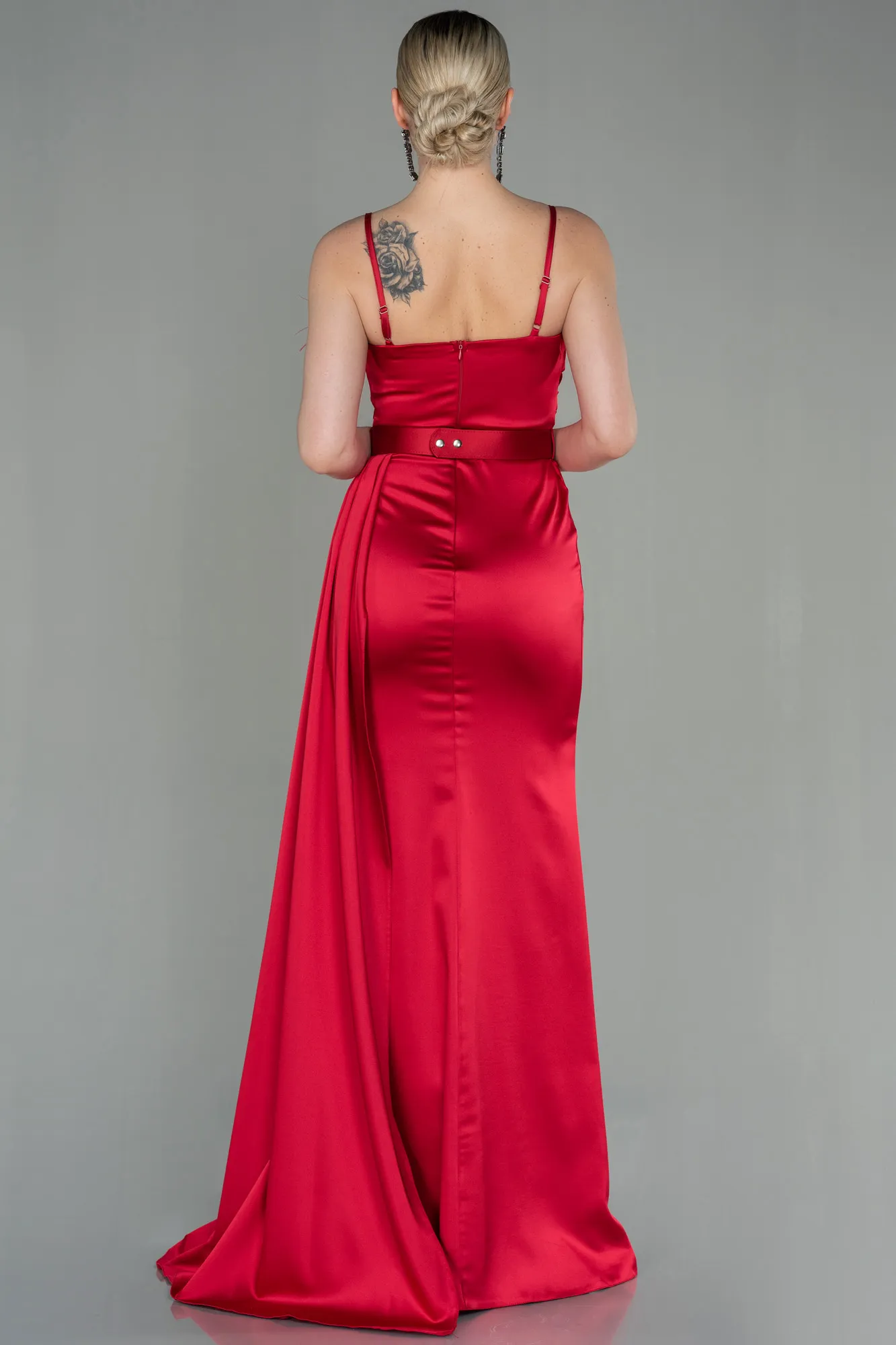 Red-Long Satin Evening Dress ABU2939