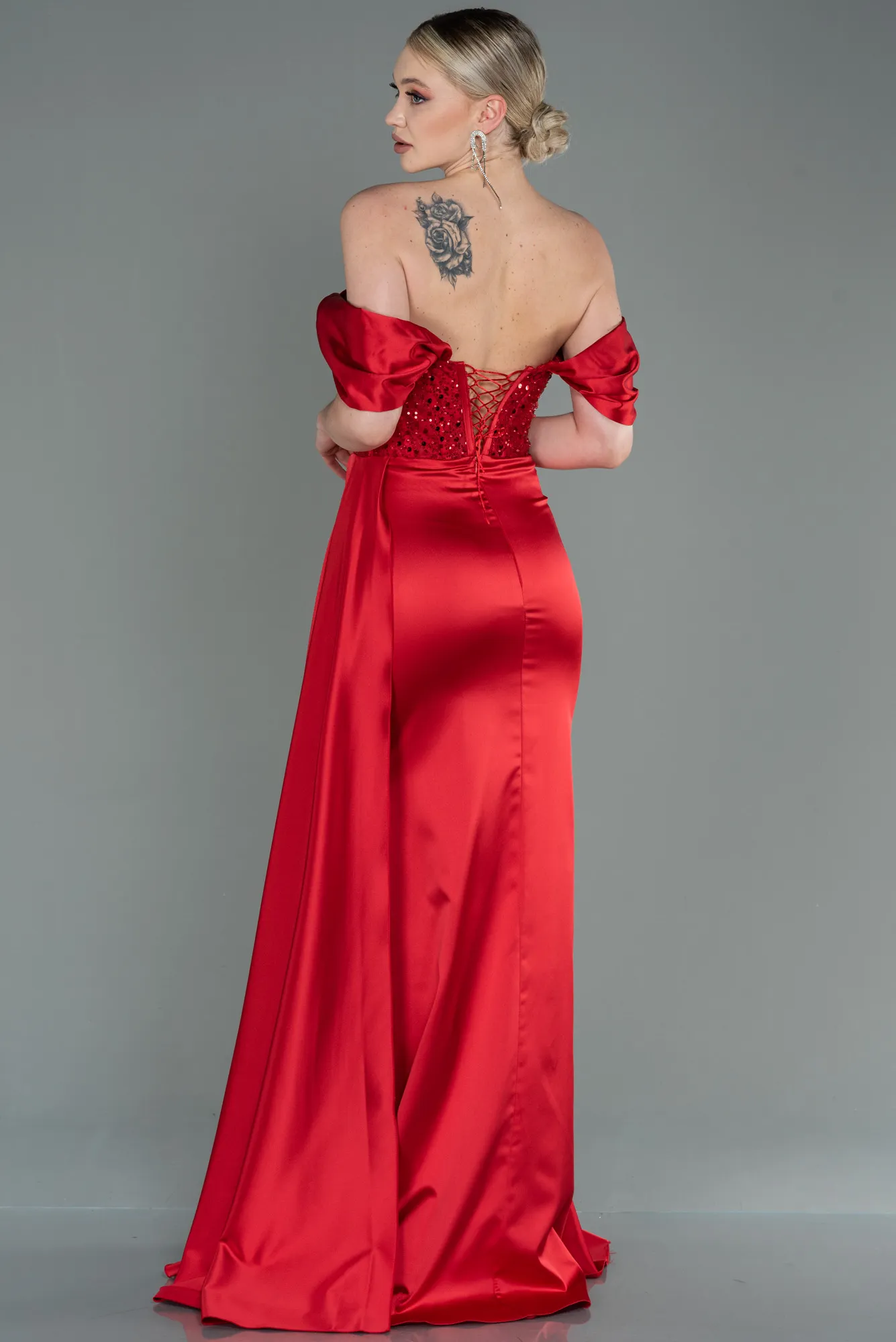 Red-Long Satin Evening Dress ABU3100