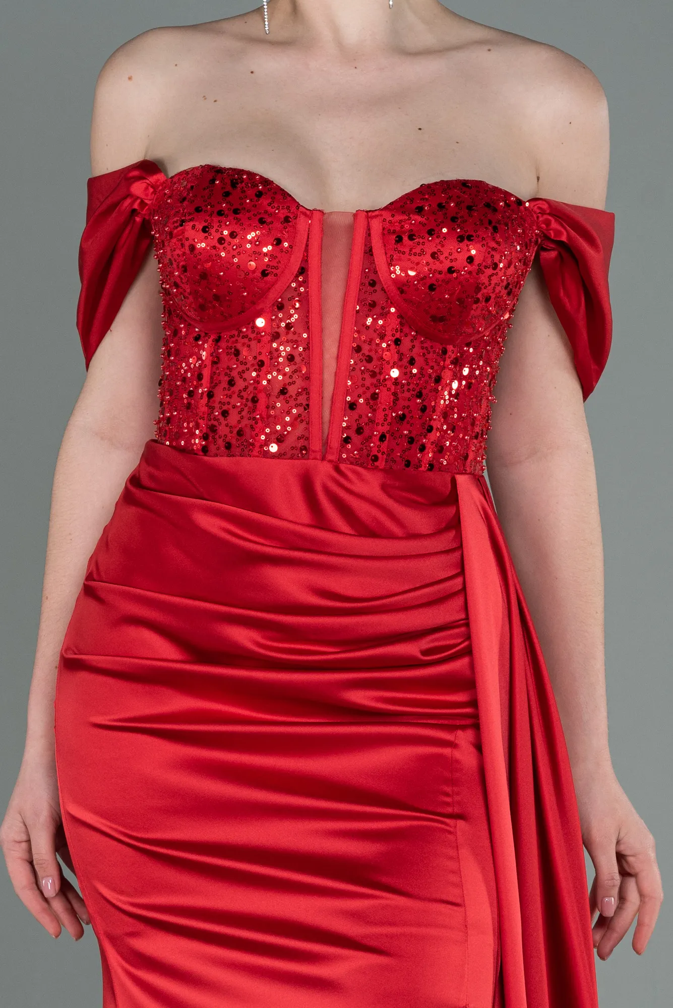 Red-Long Satin Evening Dress ABU3100