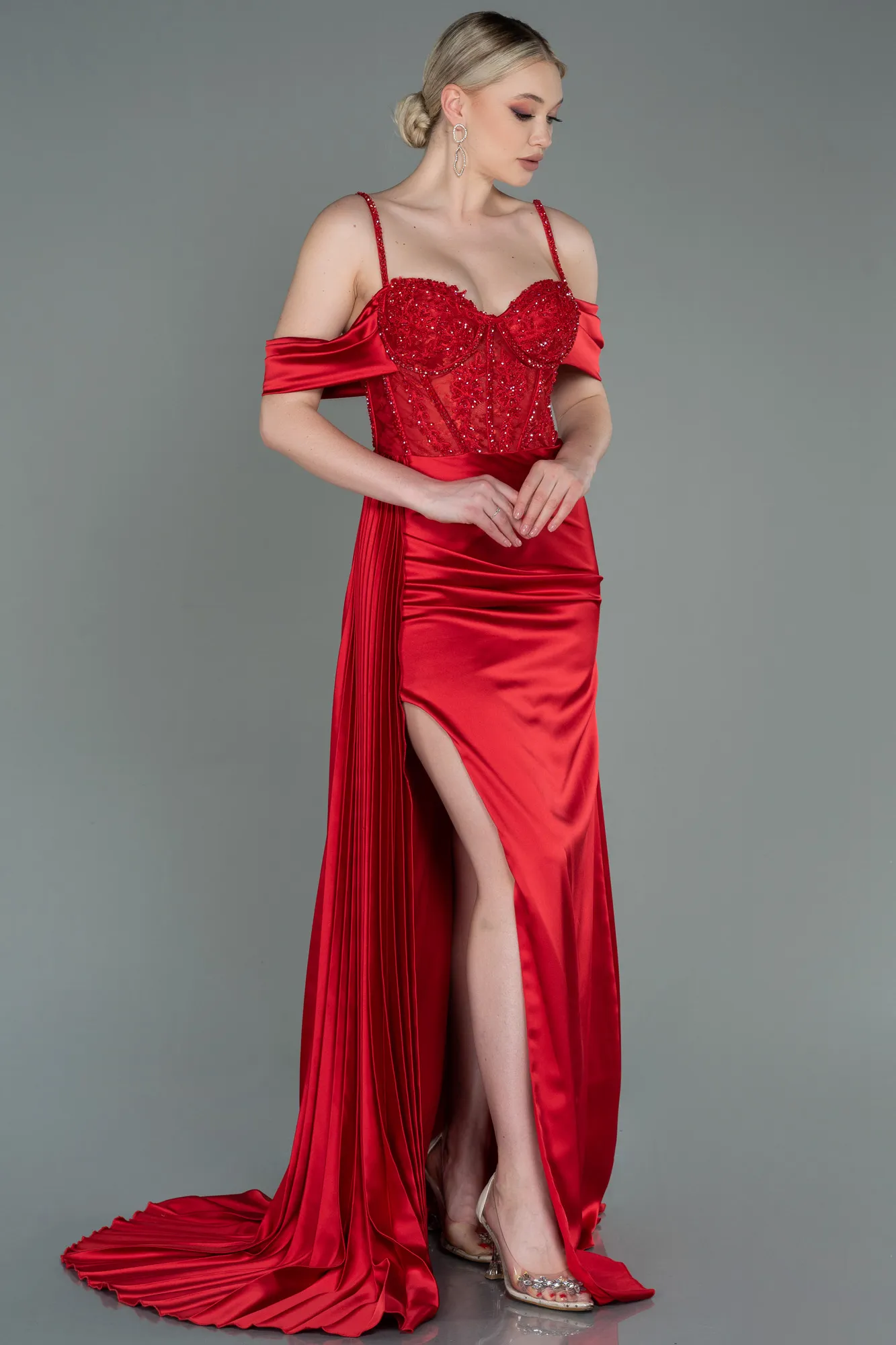Red-Long Satin Evening Dress ABU3146