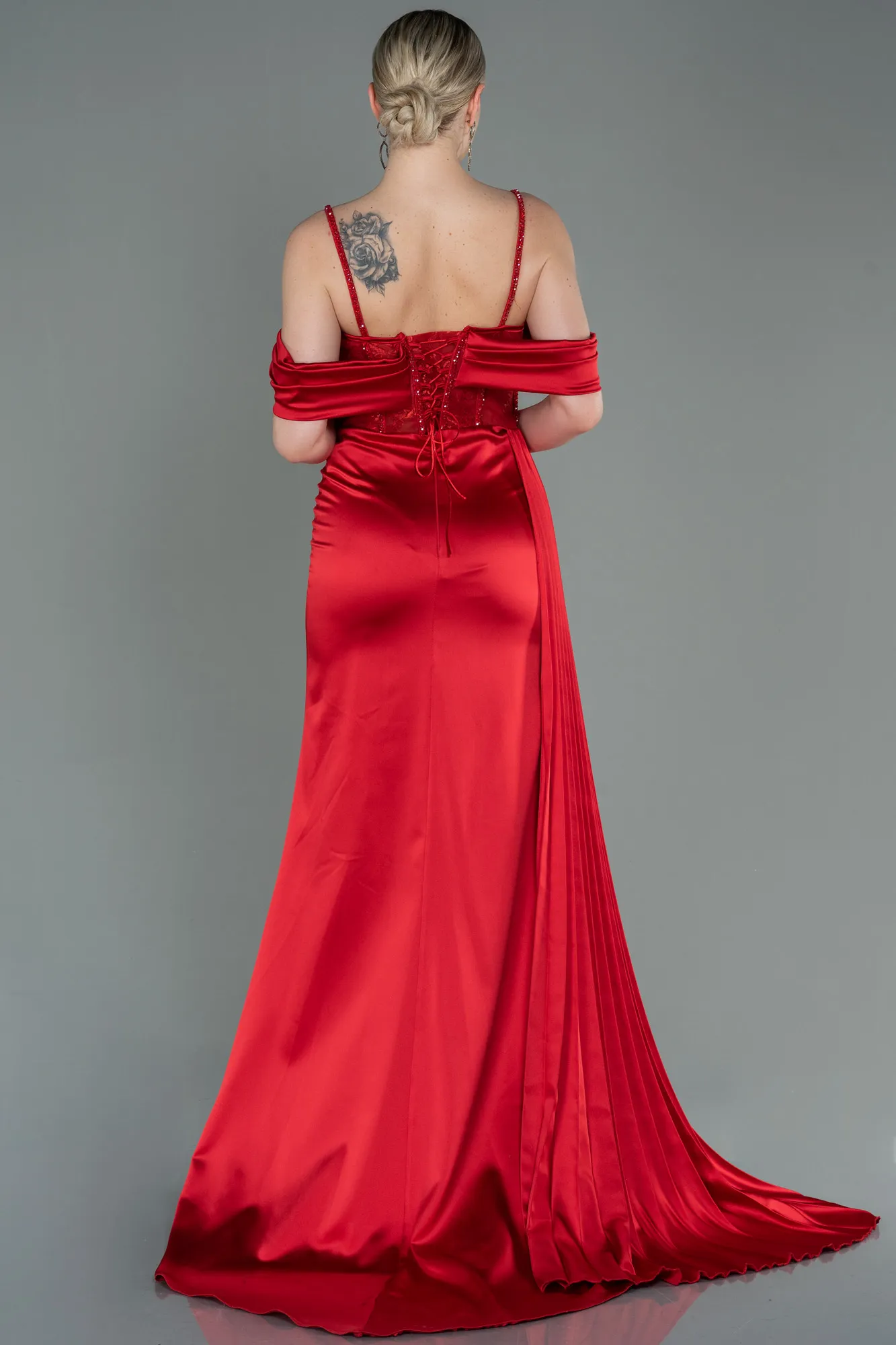 Red-Long Satin Evening Dress ABU3146
