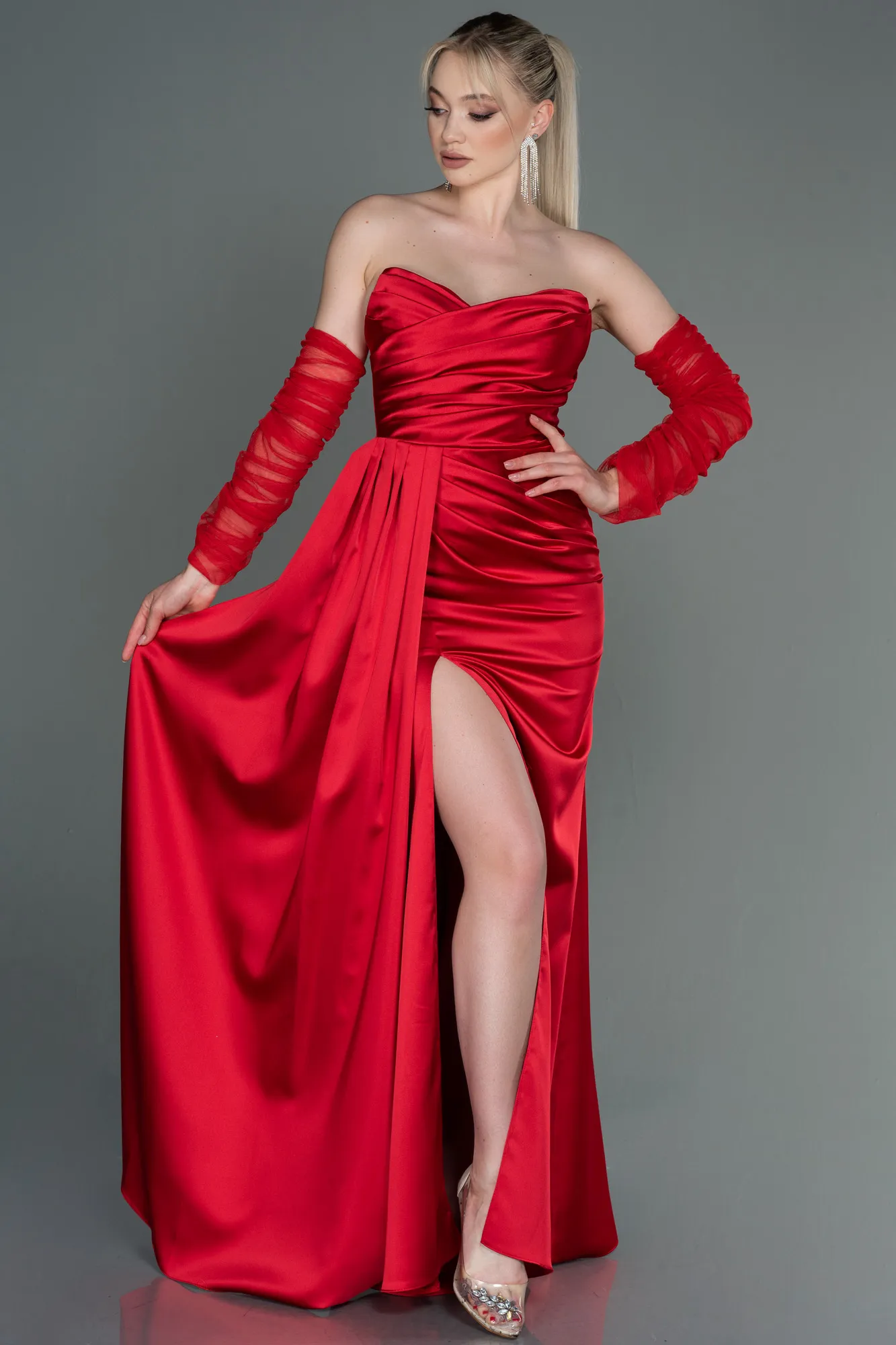 Red-Long Satin Evening Dress ABU3175