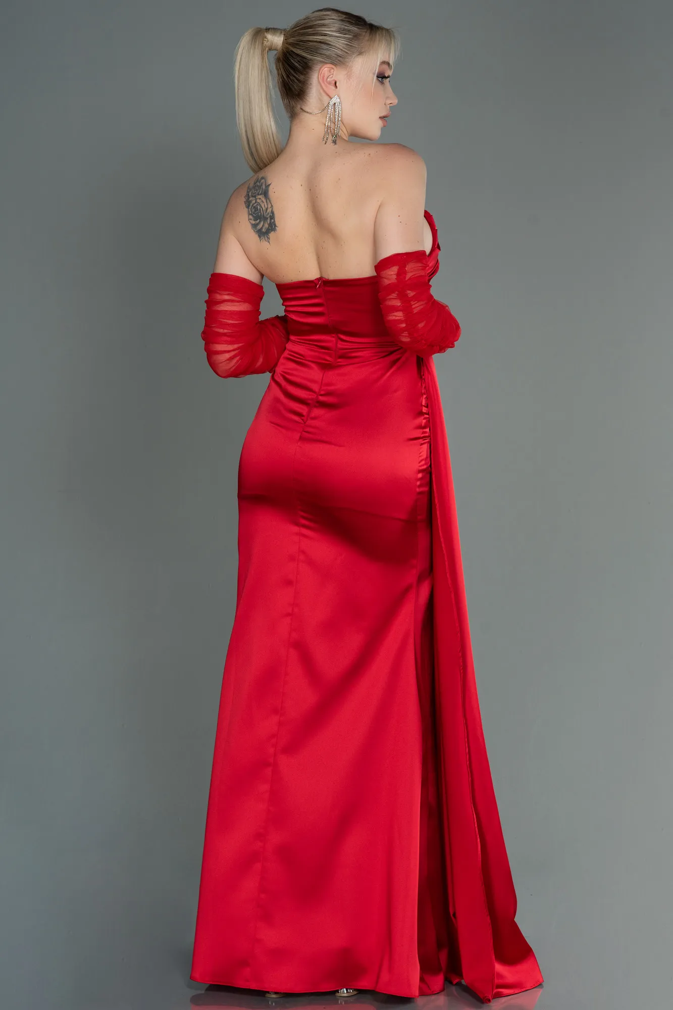 Red-Long Satin Evening Dress ABU3175