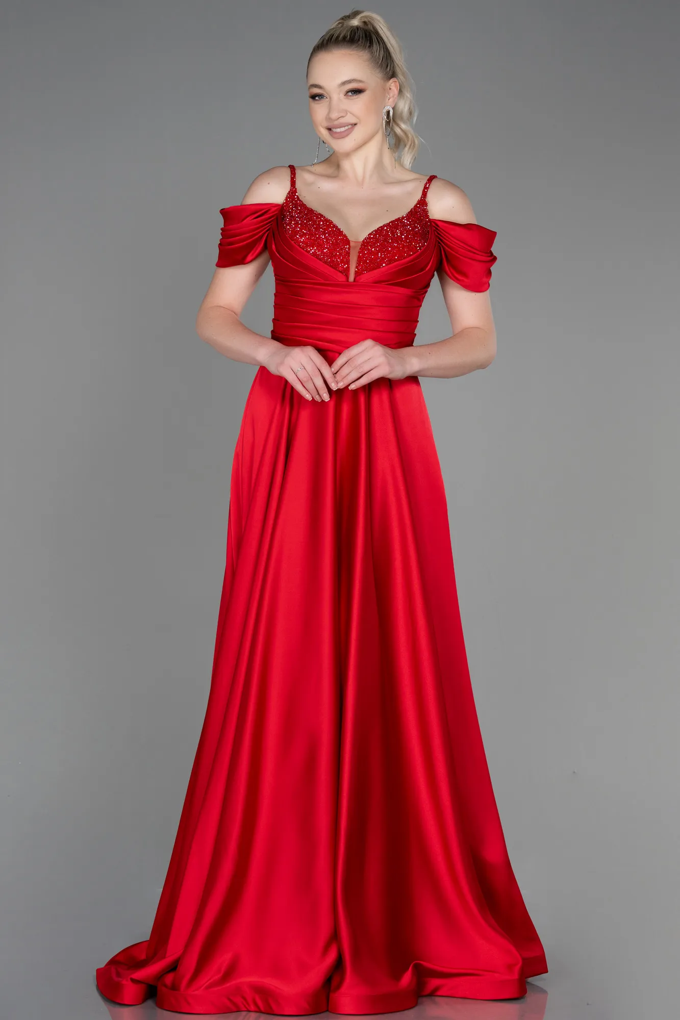 Red-Long Satin Evening Dress ABU3226