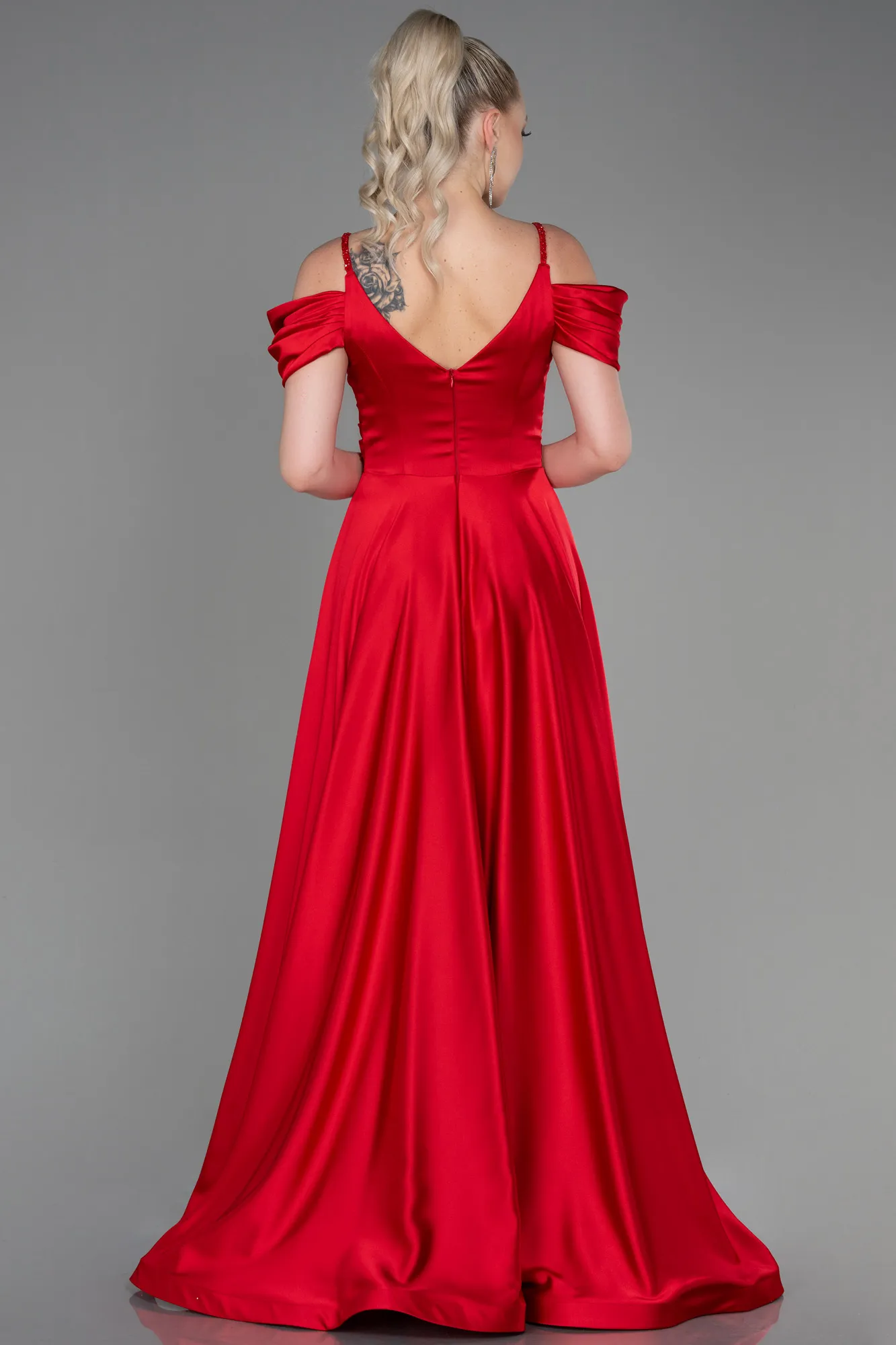 Red-Long Satin Evening Dress ABU3226