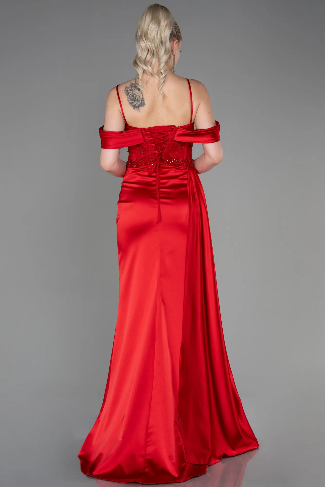Red-Long Satin Evening Dress ABU3227