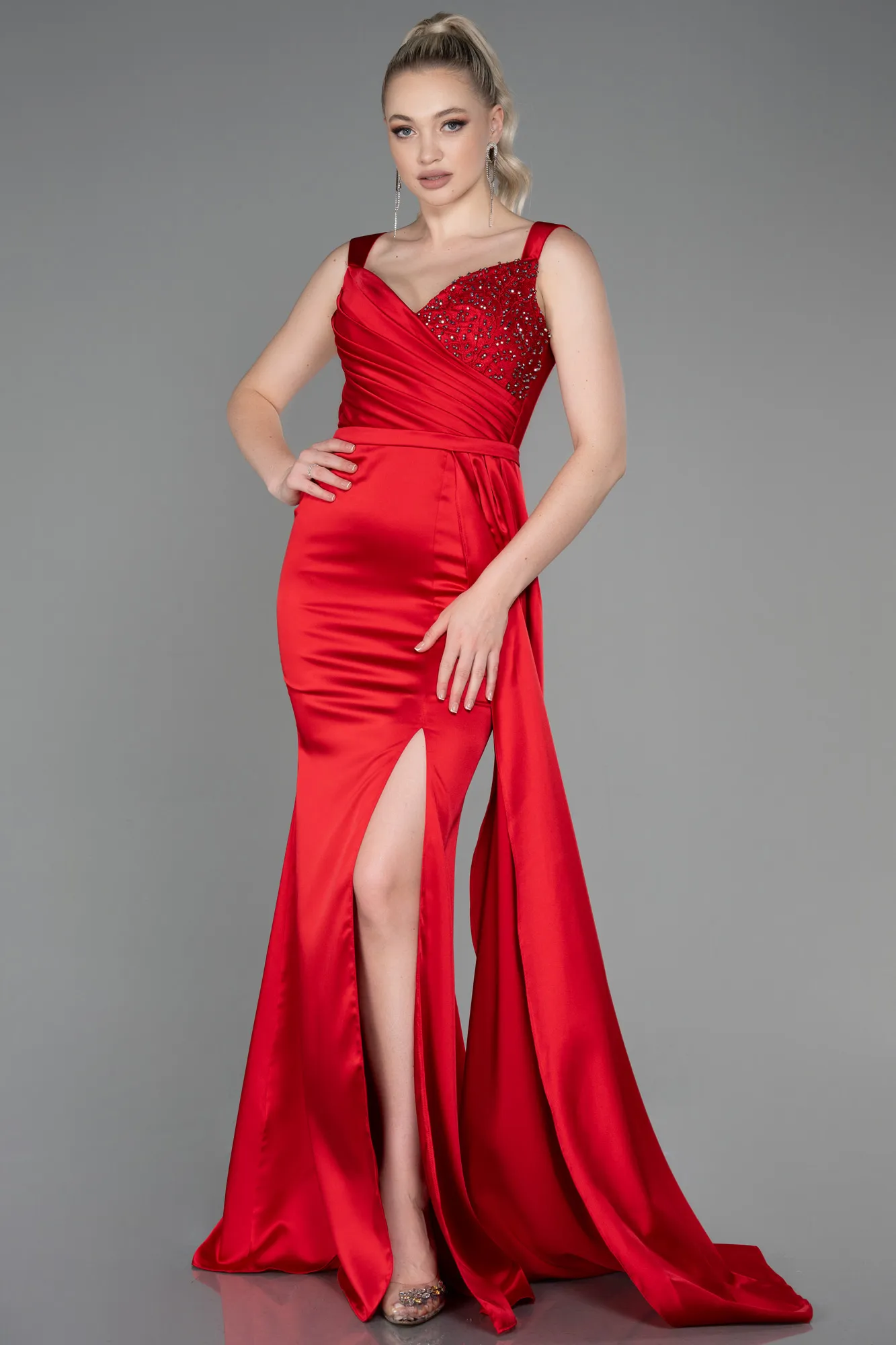 Red-Long Satin Evening Dress ABU3235