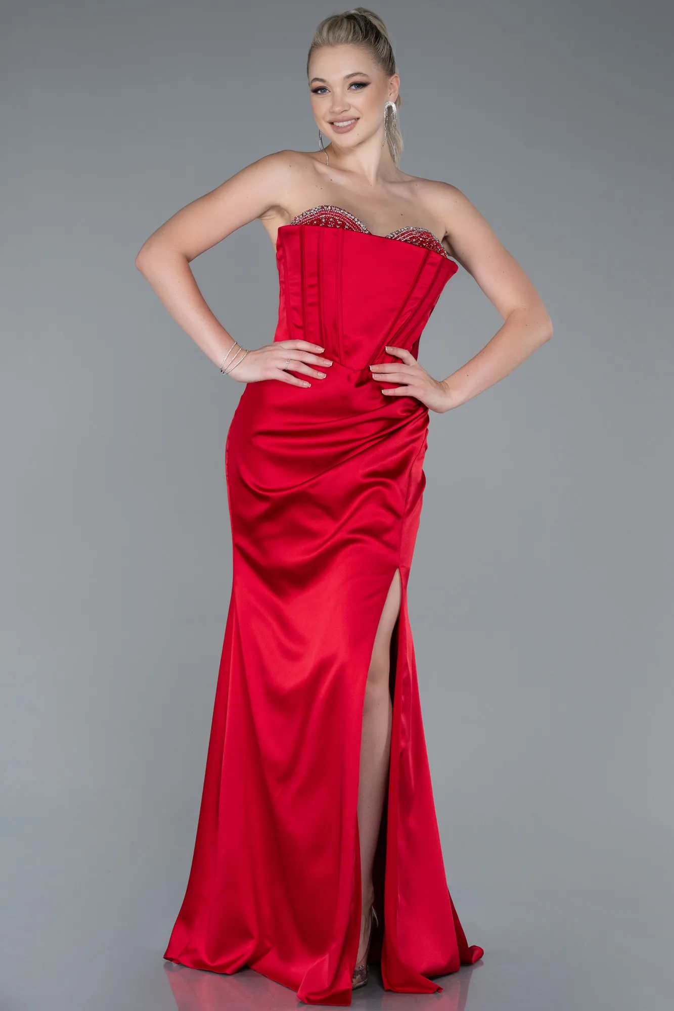 Red-Long Satin Evening Dress ABU3248