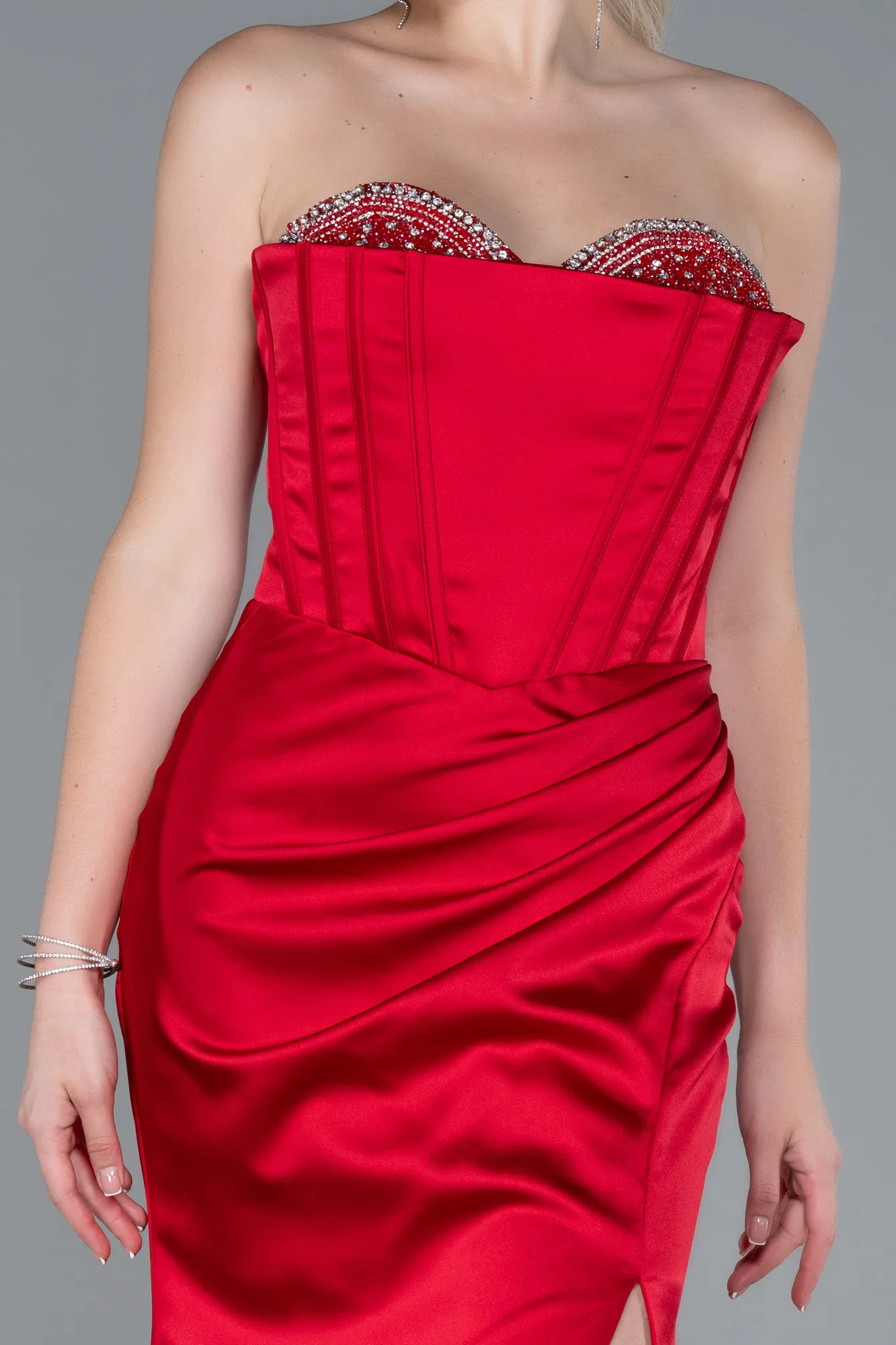 Red-Long Satin Evening Dress ABU3248