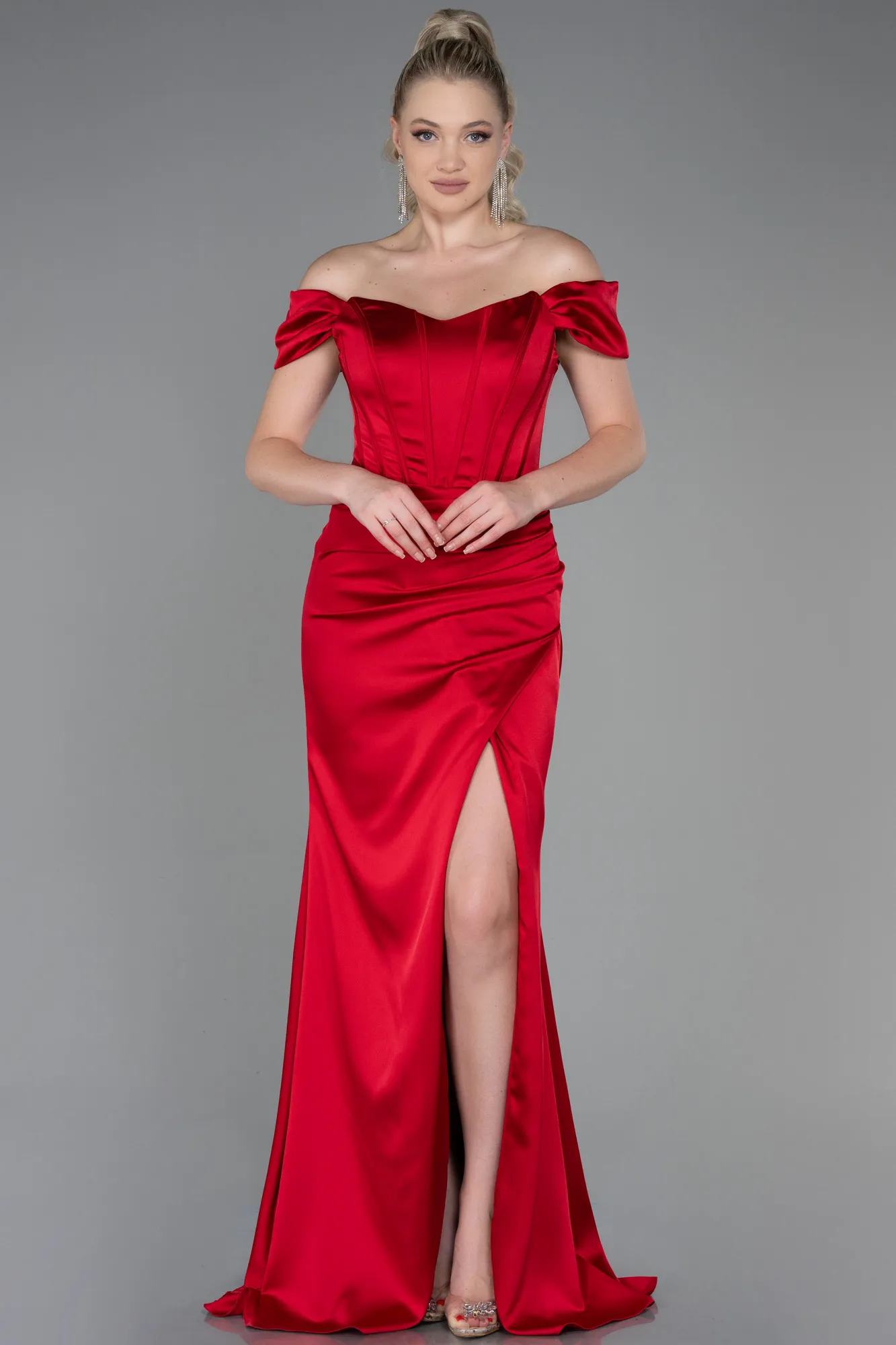 Red-Long Satin Evening Dress ABU3269