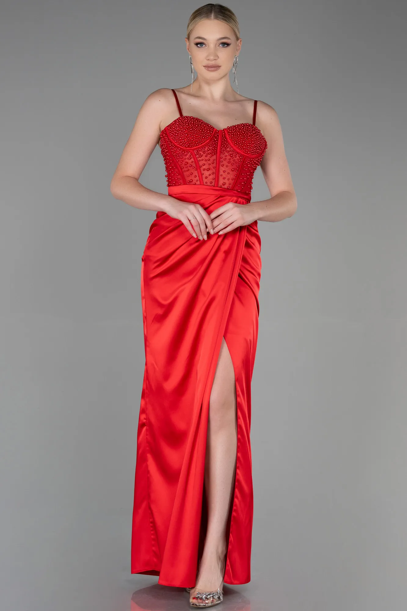 Red-Long Satin Evening Dress ABU3312