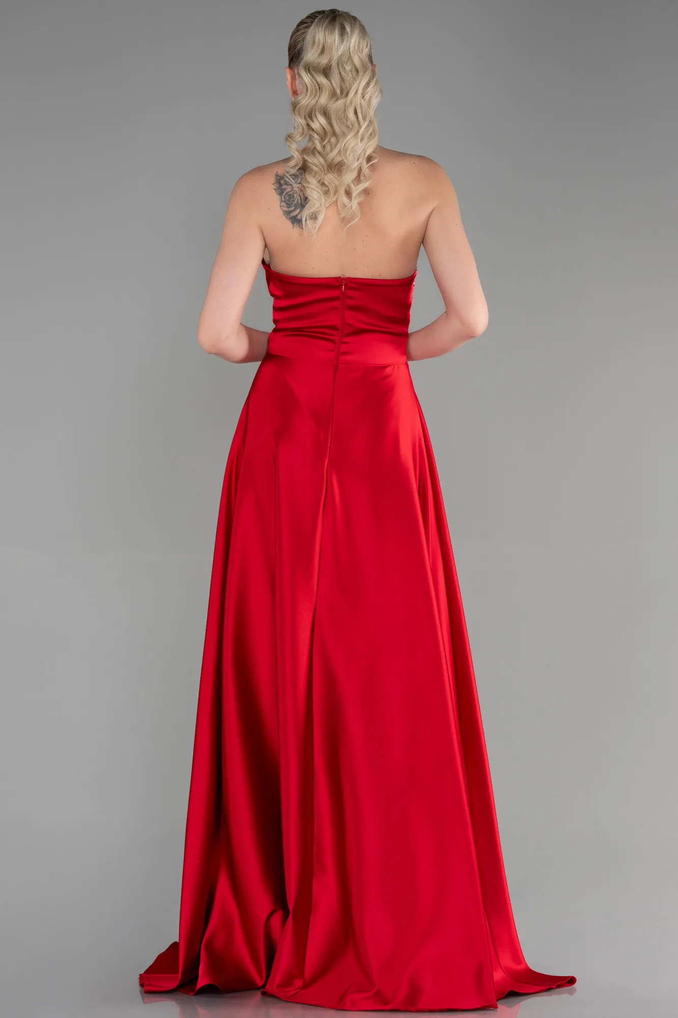Red-Long Satin Evening Dress ABU3385