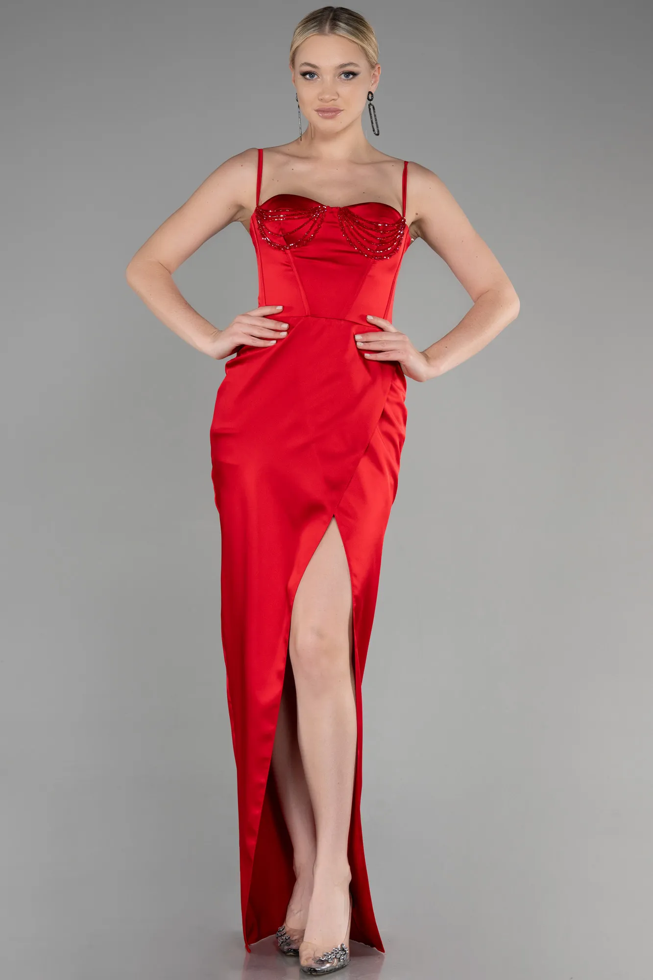 Red-Long Satin Evening Dress ABU3390