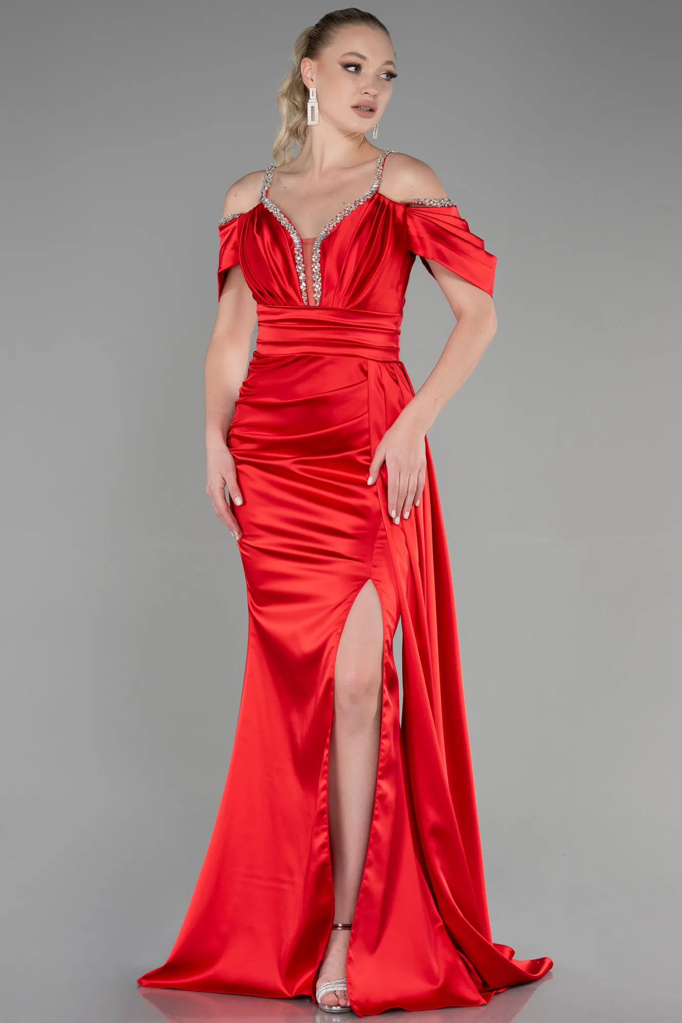 Red-Long Satin Evening Dress ABU3398
