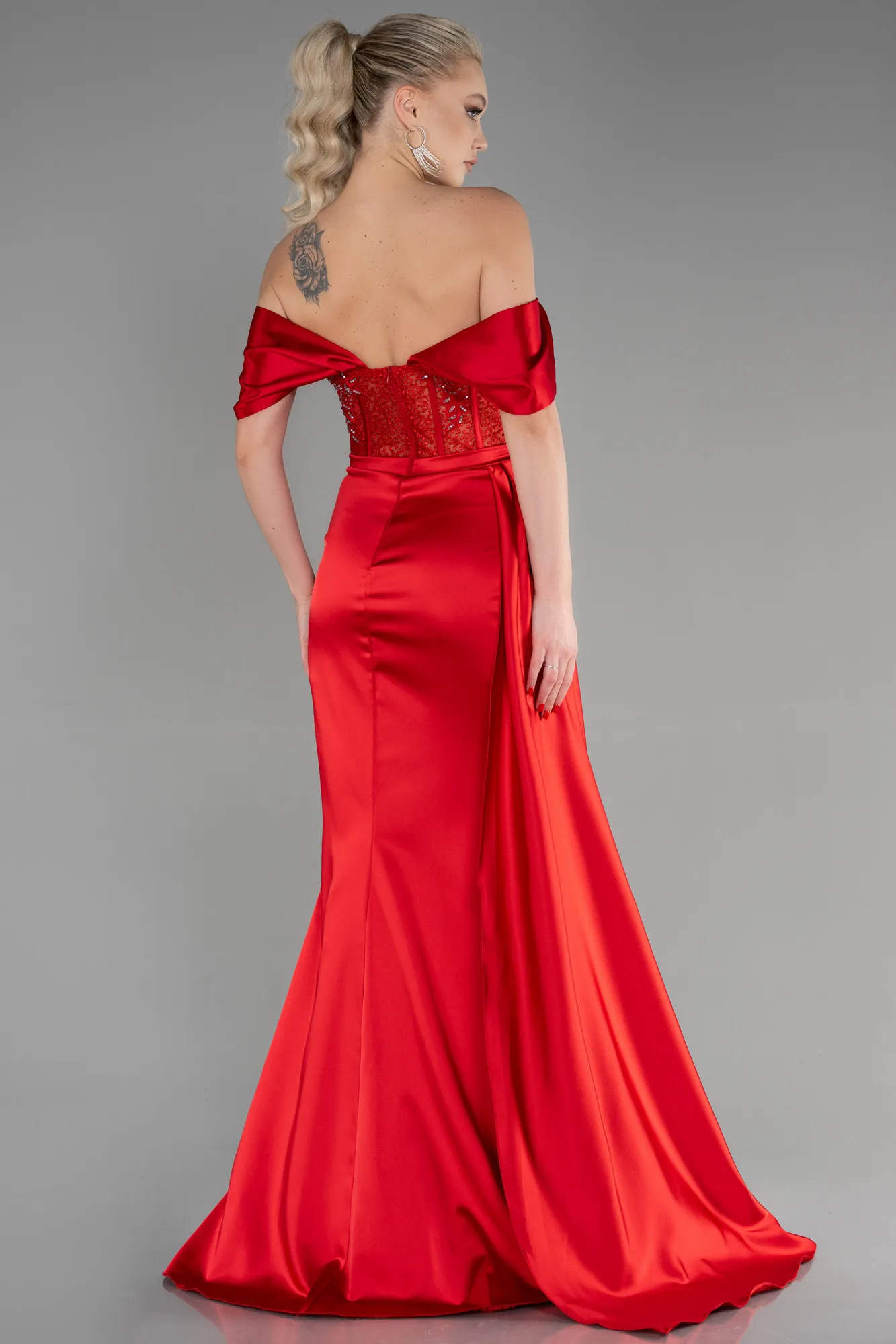 Red-Long Satin Evening Dress ABU3446