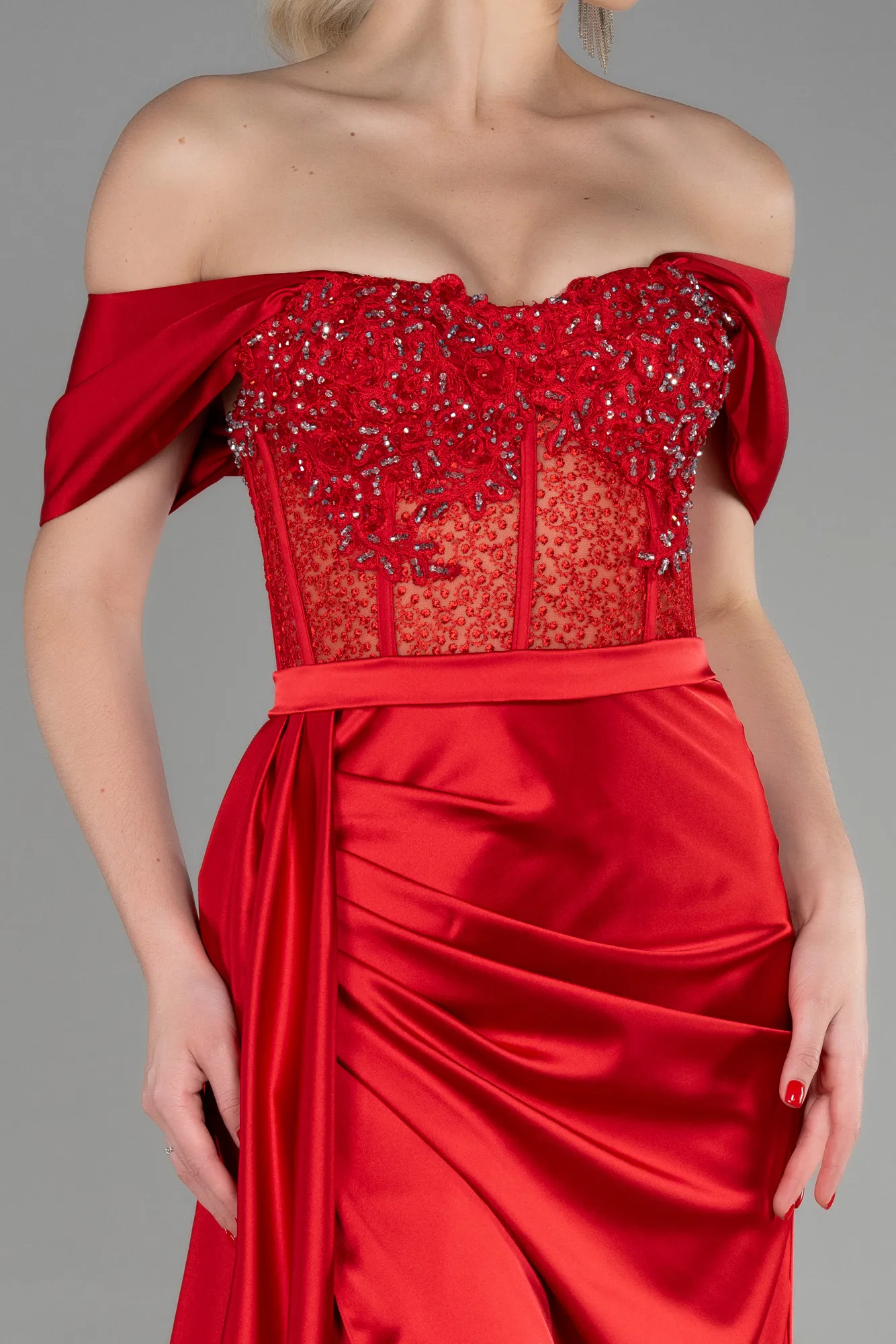 Red-Long Satin Evening Dress ABU3446