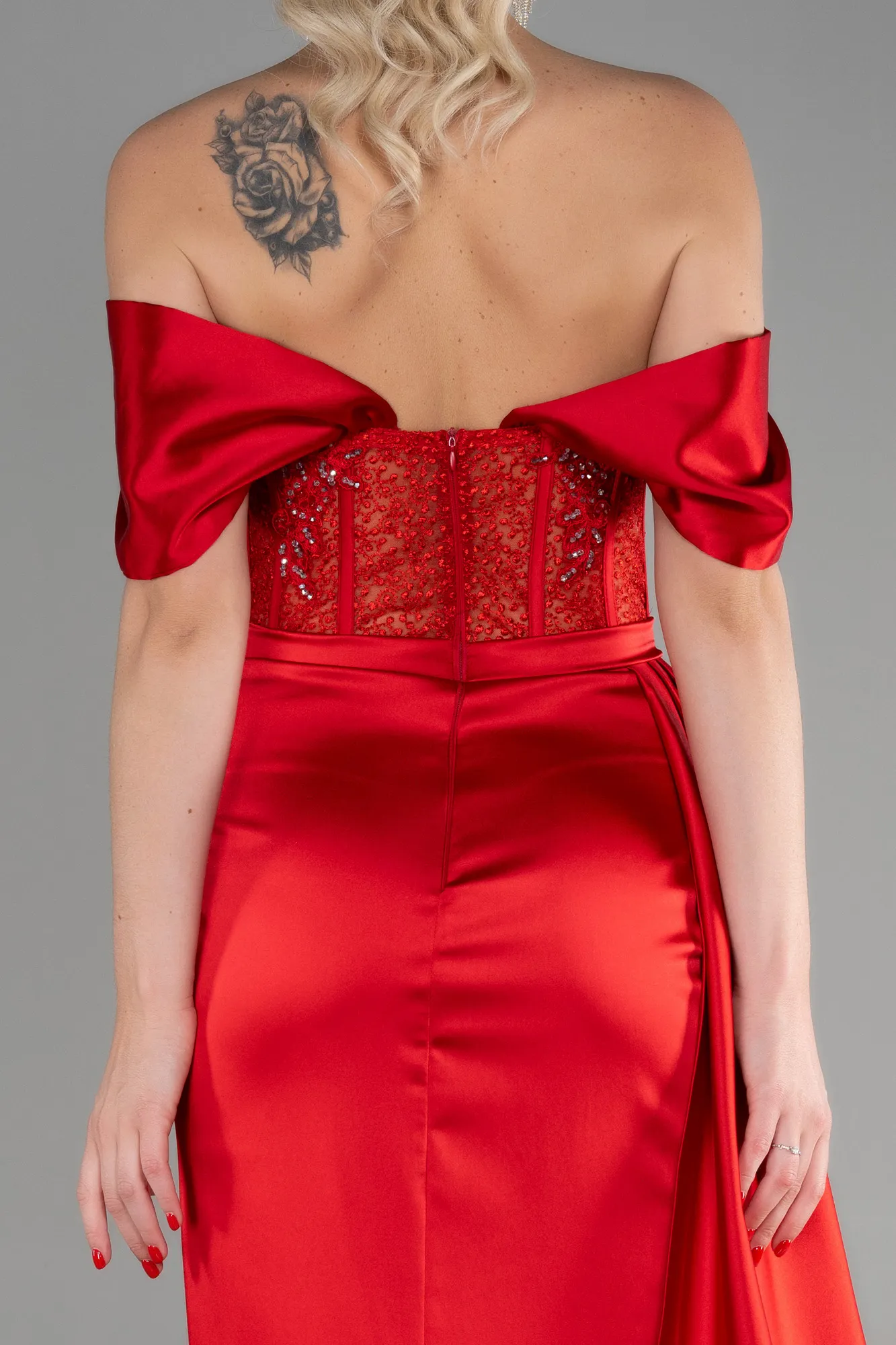 Red-Long Satin Evening Dress ABU3446