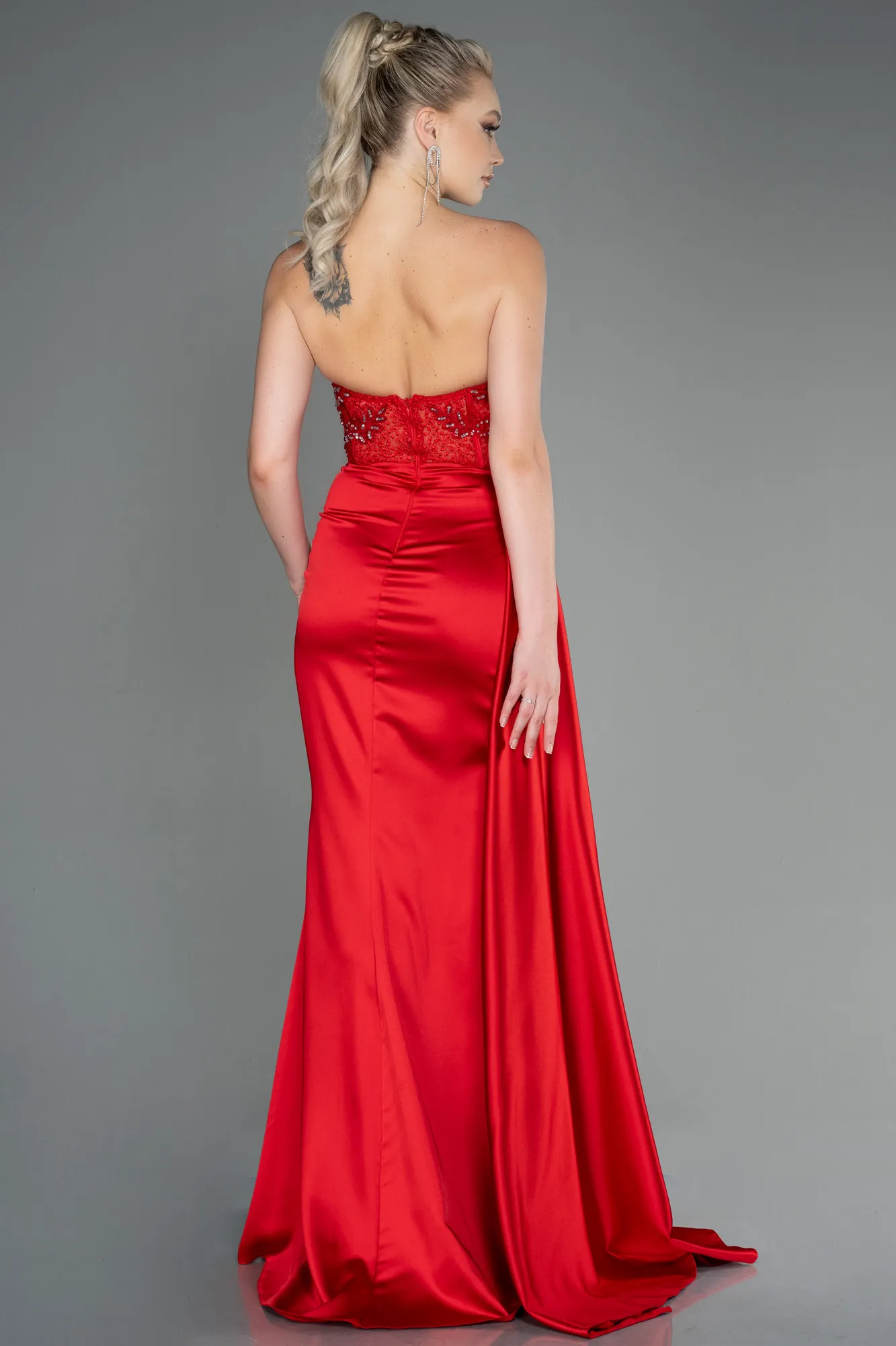 Red-Long Satin Evening Dress ABU3447
