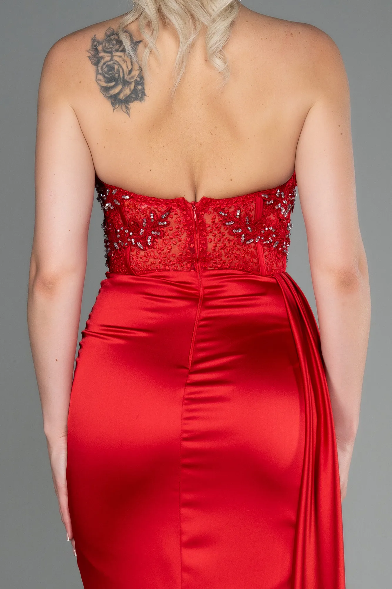 Red-Long Satin Evening Dress ABU3447